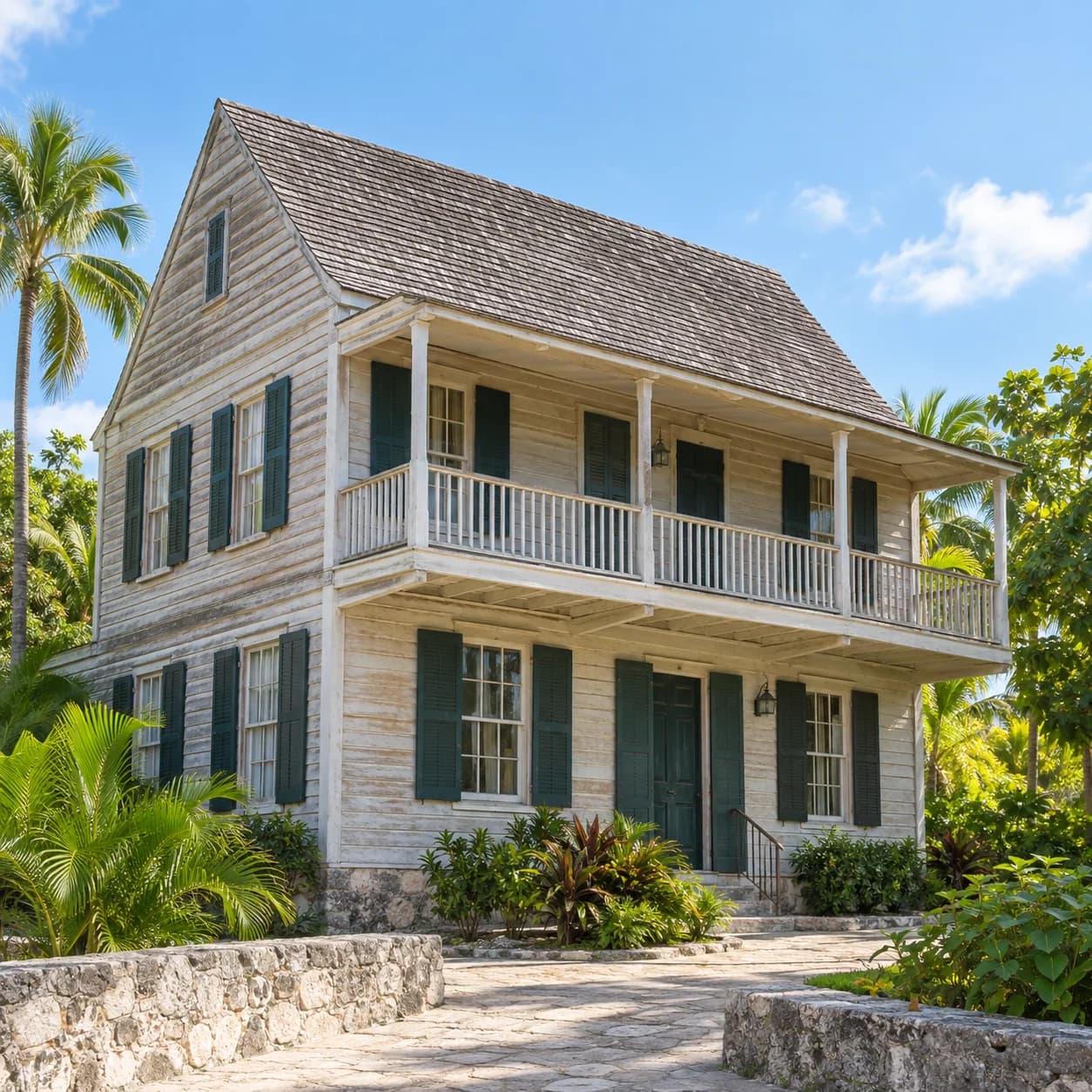 Realistic source: Bahamas coloring page: wooden house with shutters