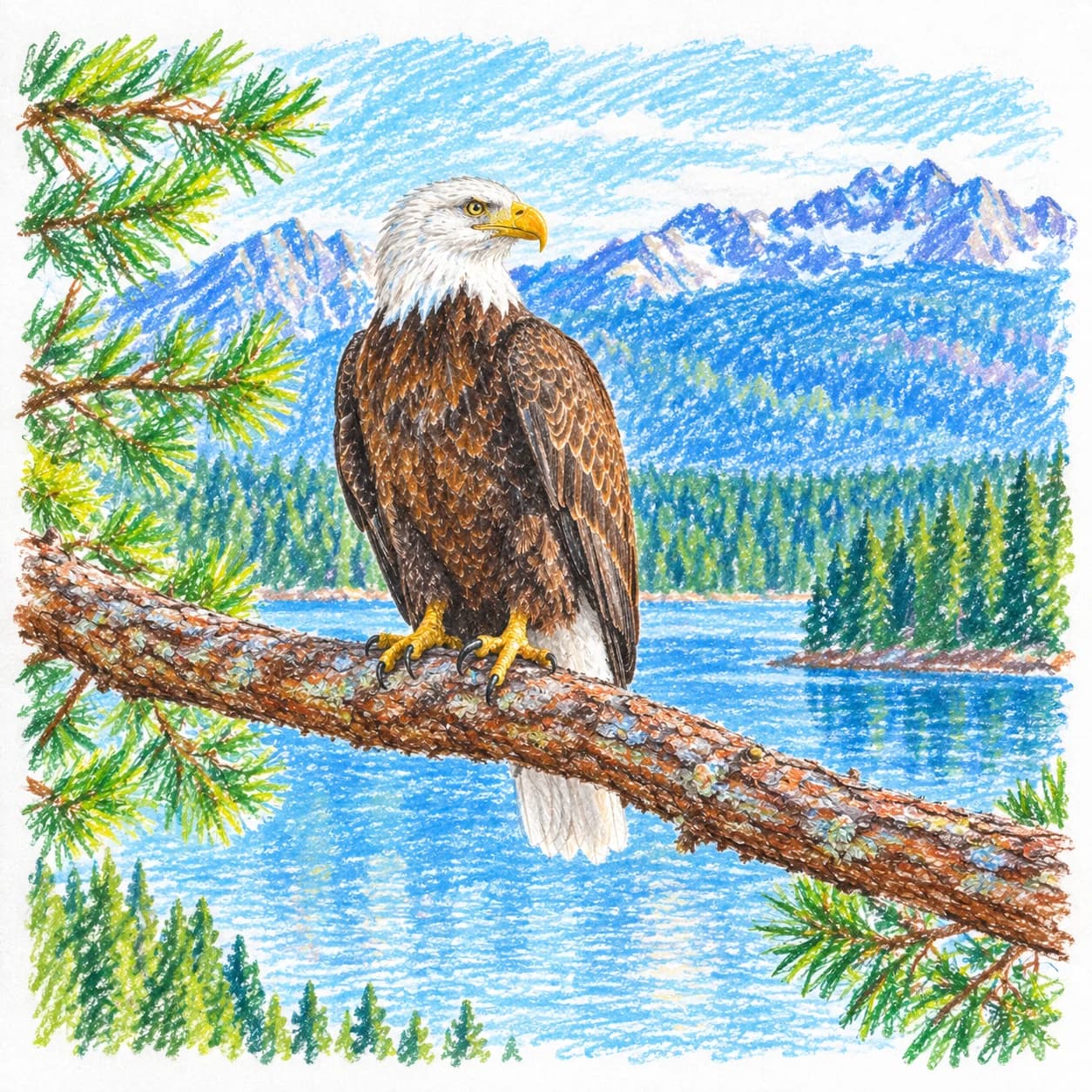 Modelo coloreado: Dibujo de águila calva para colorear