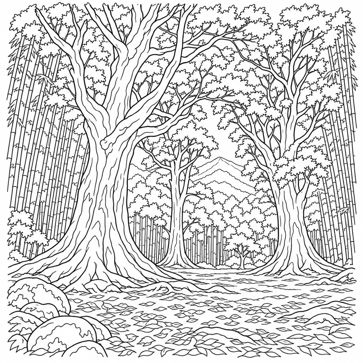 Coloring: Bamboo forest ancient grove coloring page
