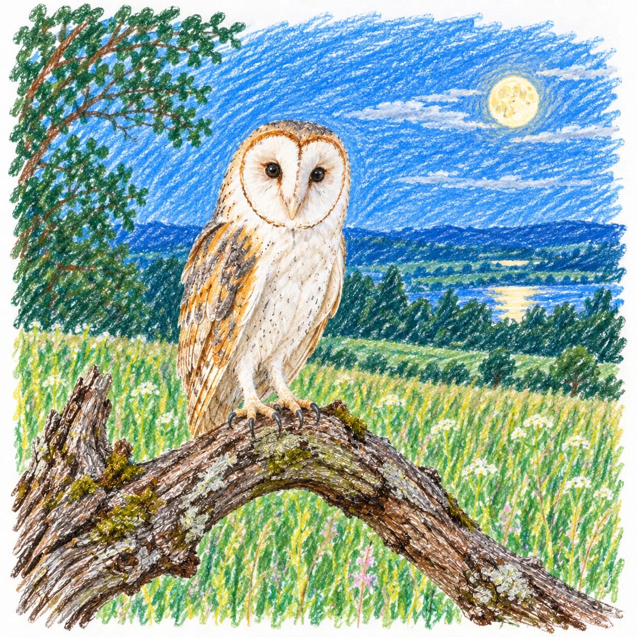 Modèle colorié: Coloriage de chouette effraie