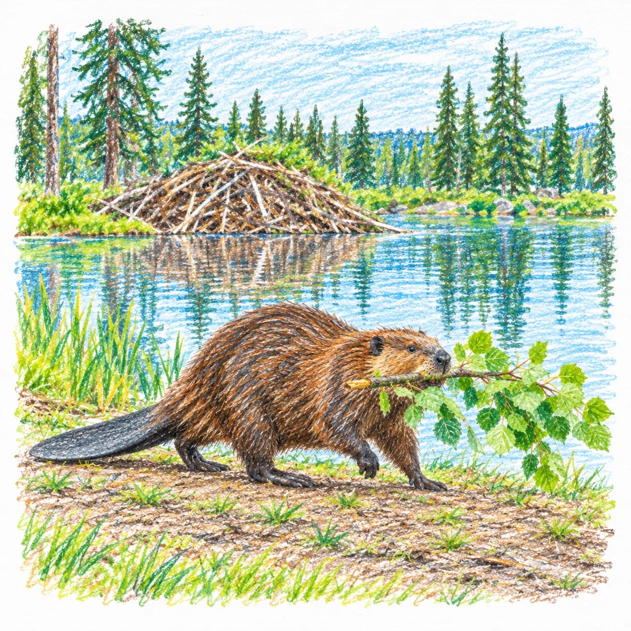 Colored model: Beaver coloring page