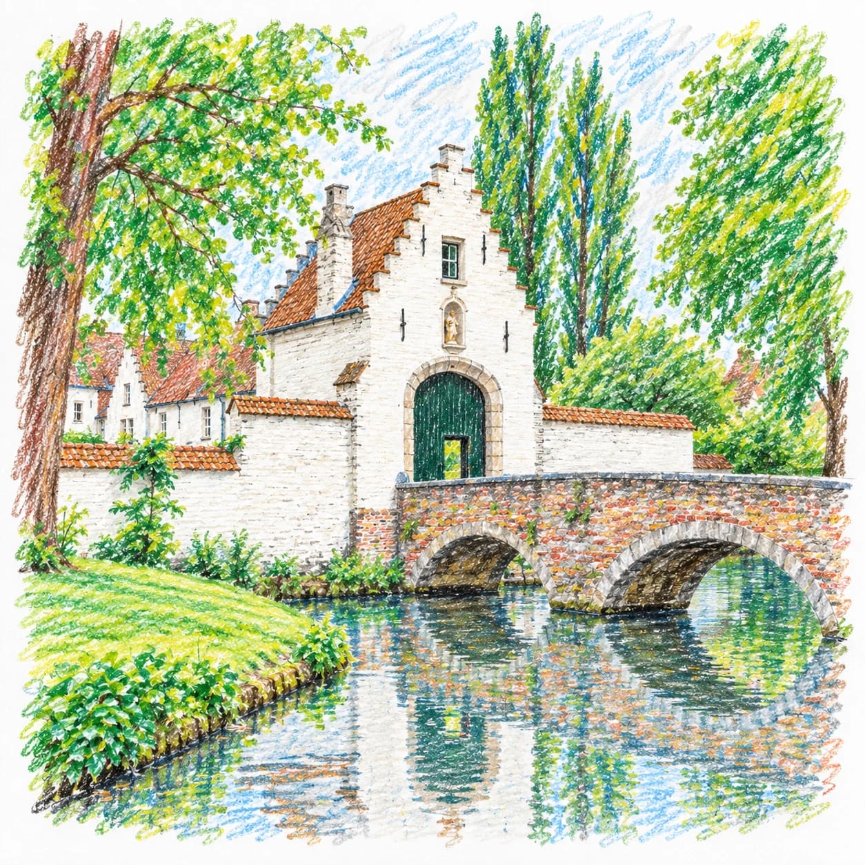 Modèle colorié: Coloriage de la Belgique : pont sur le canal