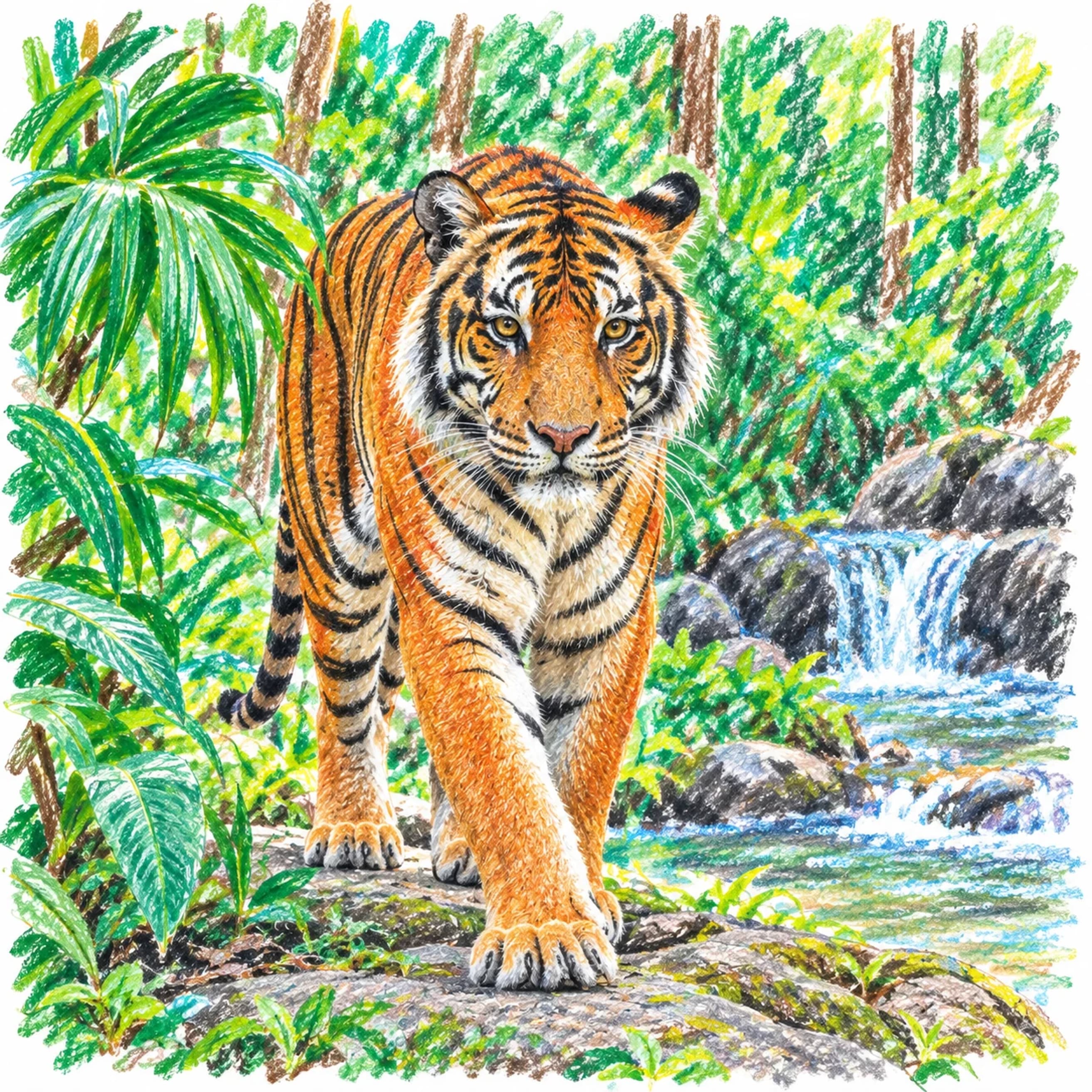 Modèle colorié: Tigre du Bengale : points à relier à imprimer