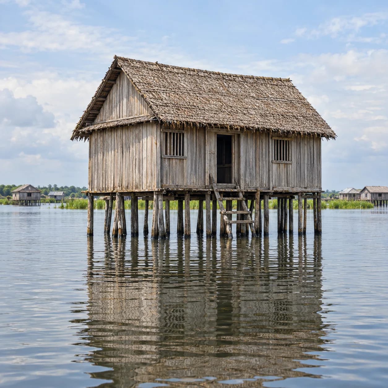 Photo réaliste: Coloriage du Bénin : maison sur pilotis