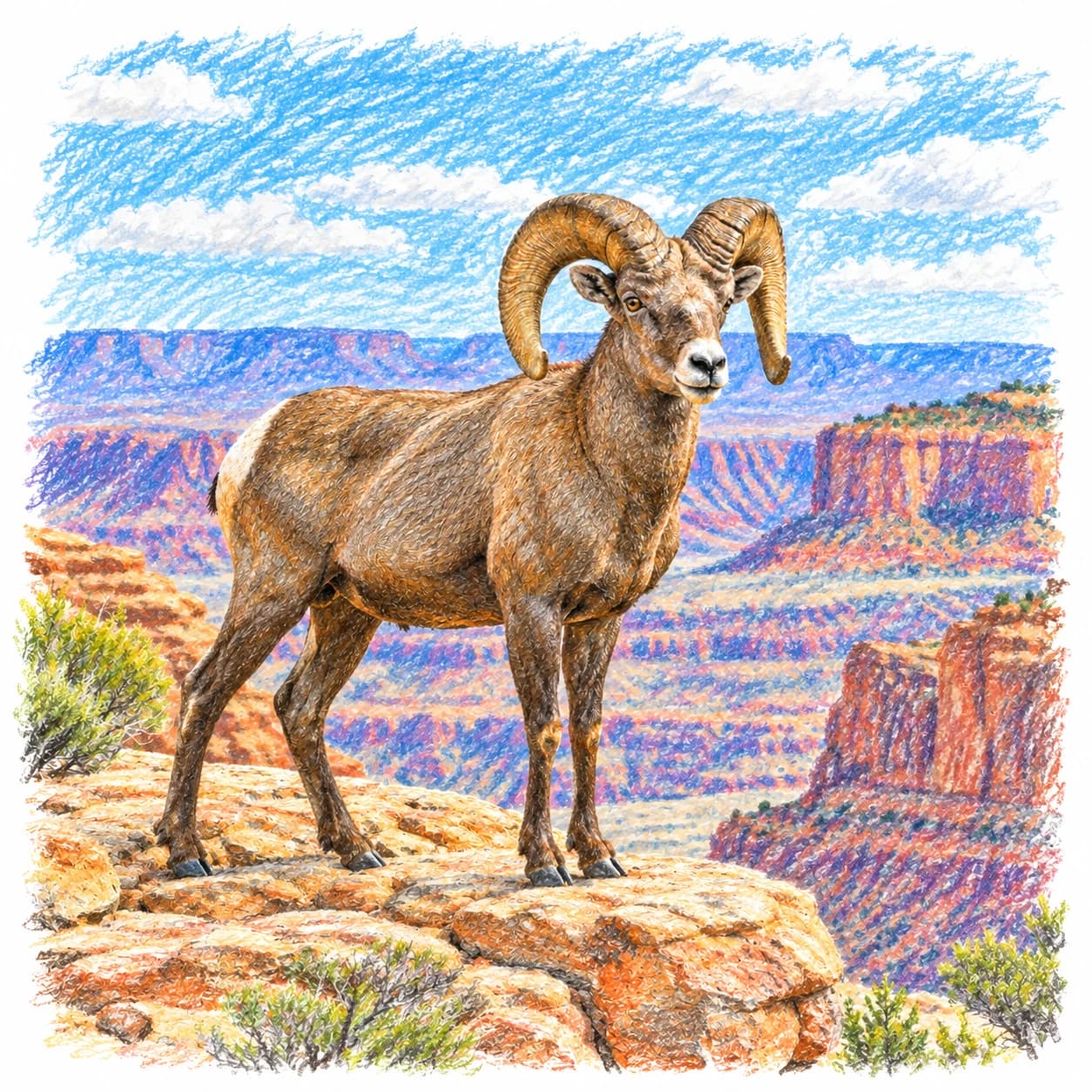 Modèle colorié: Coloriage de mouflon canadien