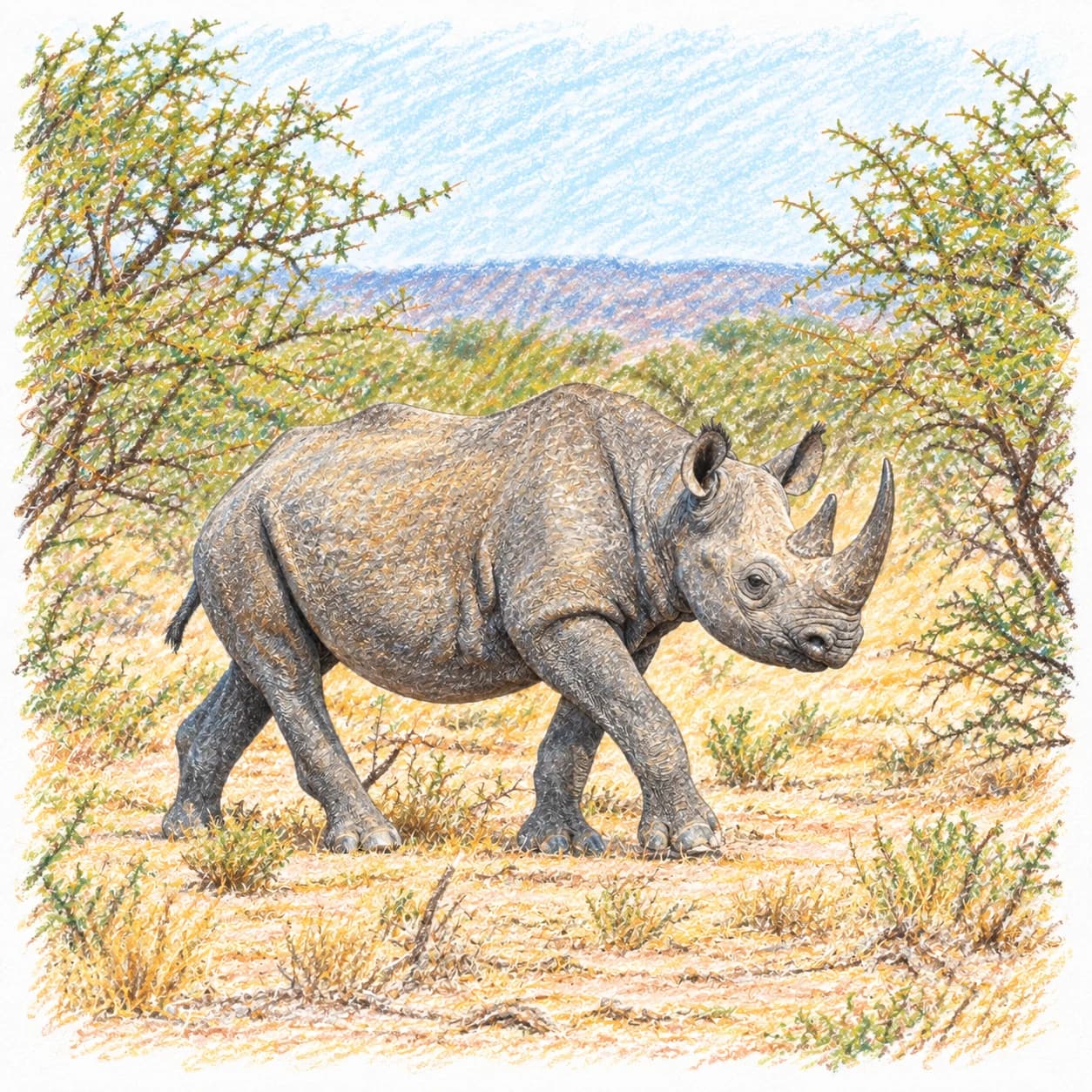 Modèle colorié: Coloriage de rhinocéros noir