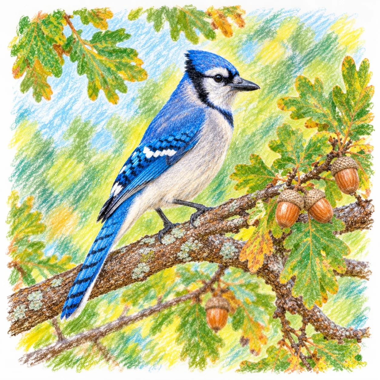 Modelo coloreado: Dibujo de arrendajo azul para colorear