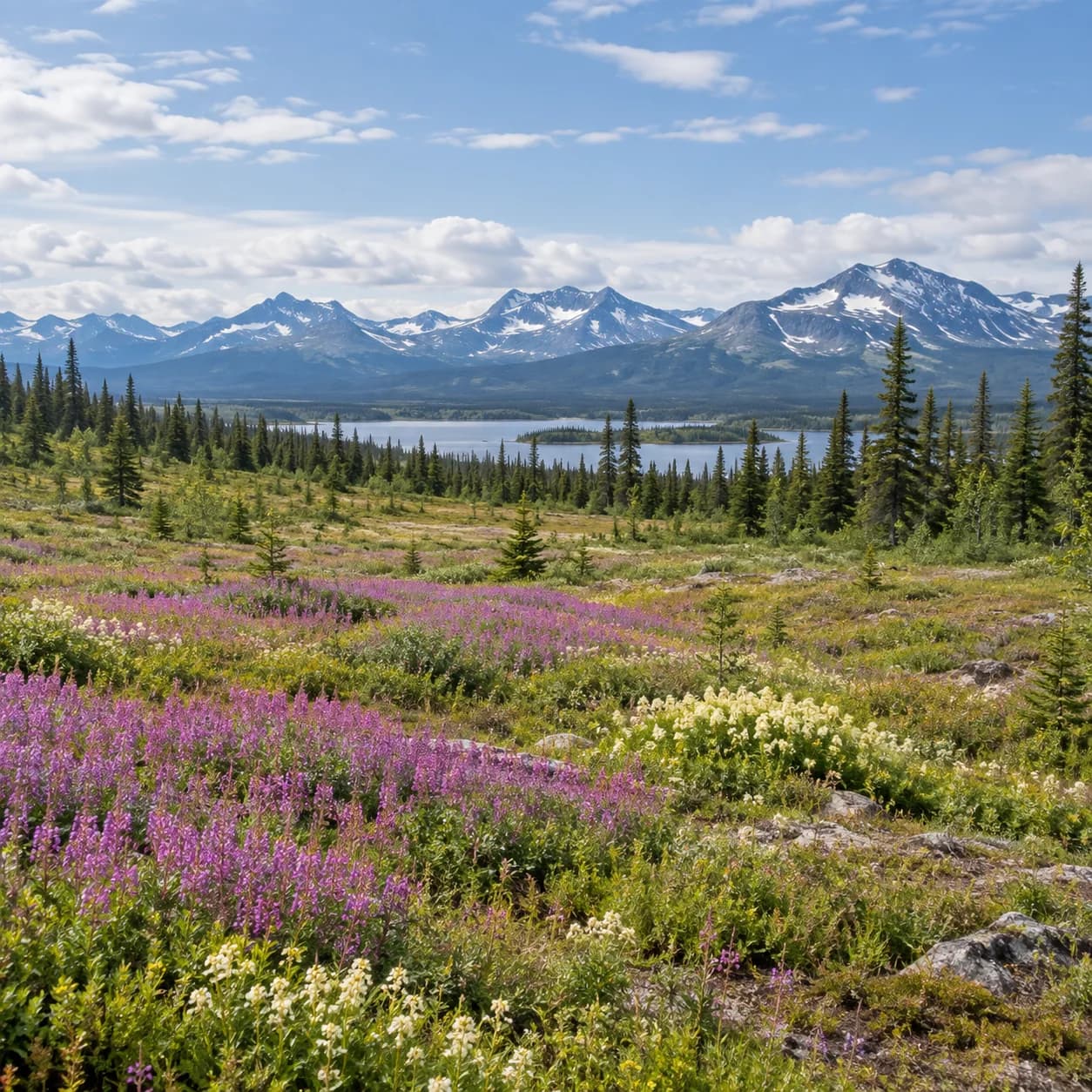 Photo réaliste: Coloriage de la taïga boréale : fleurs de saison