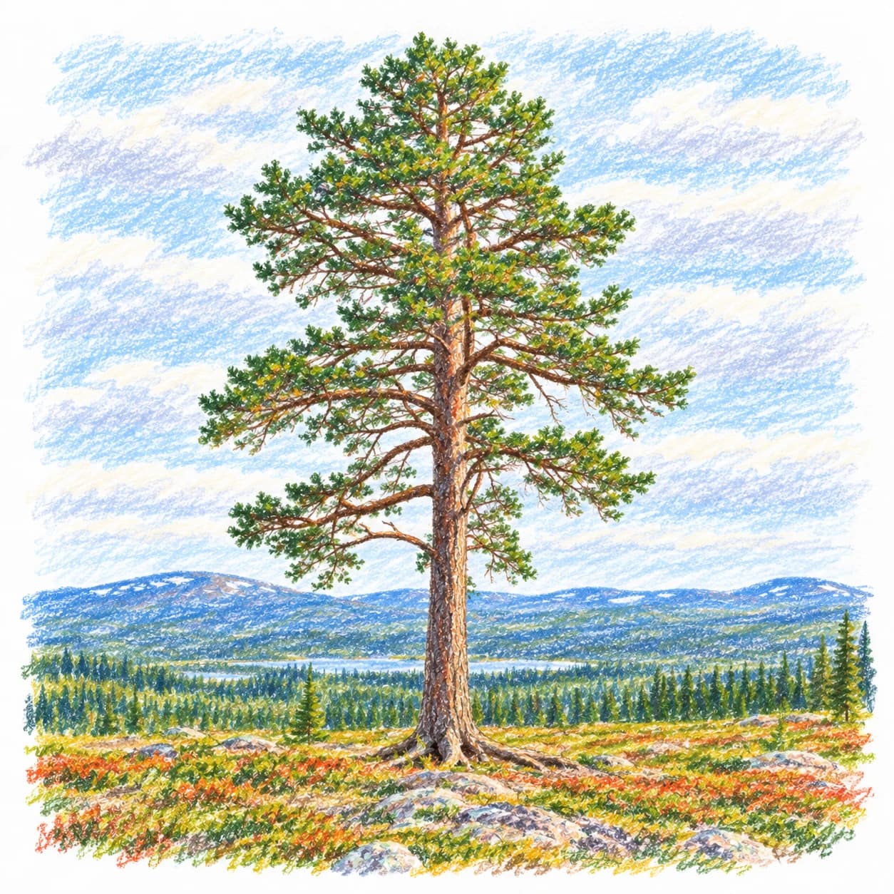 Colored model: Boreal taiga solitary tree coloring page