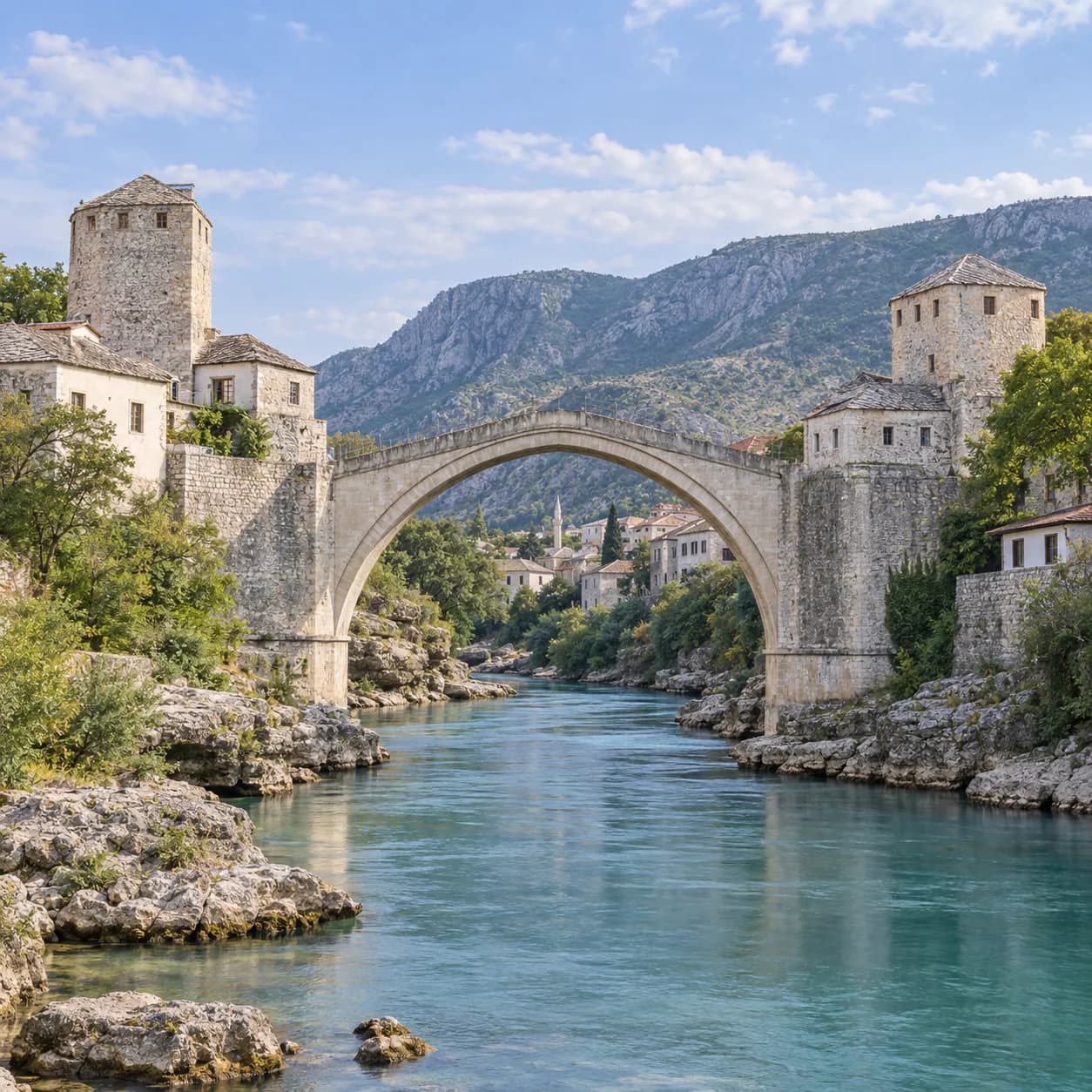 Photo réaliste: Coloriage de la Bosnie-Herzégovine : pont de Mostar