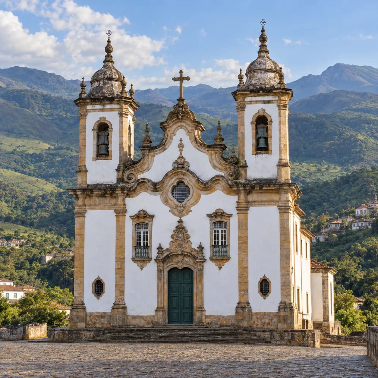 Realistic source: Brazil coloring page: baroque church in the hills