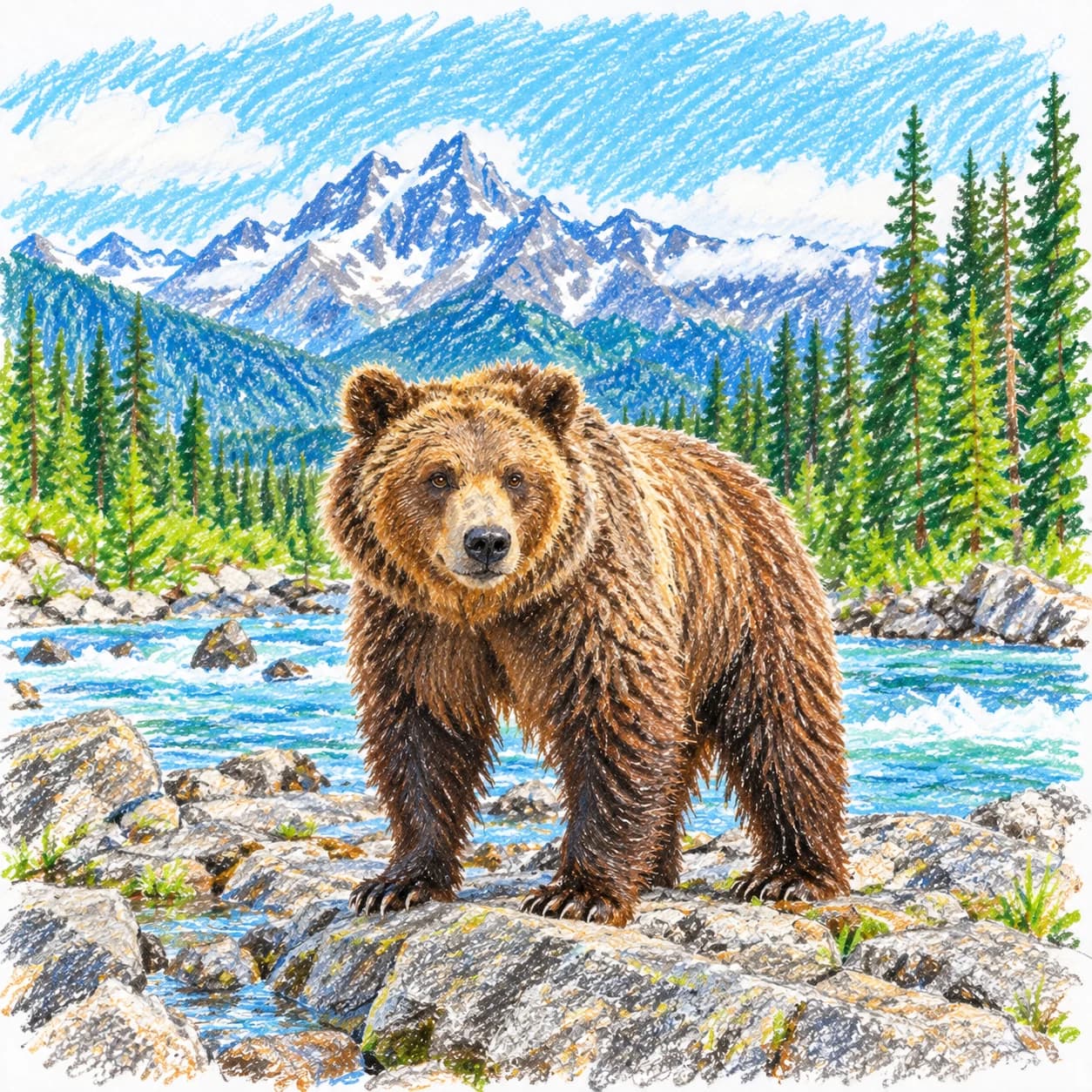 Colored model: Brown bear coloring page