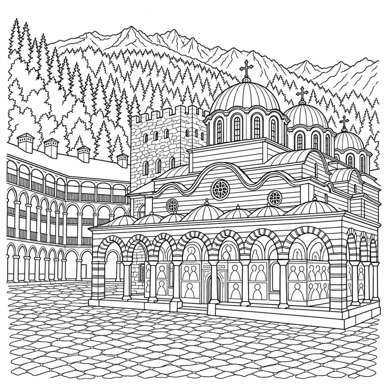 Coloring: Bulgaria coloring page: mountain monastery