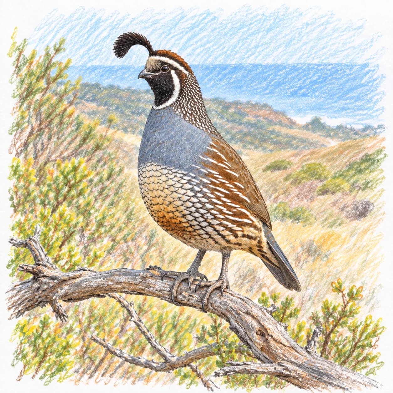 Colored model: California quail coloring page