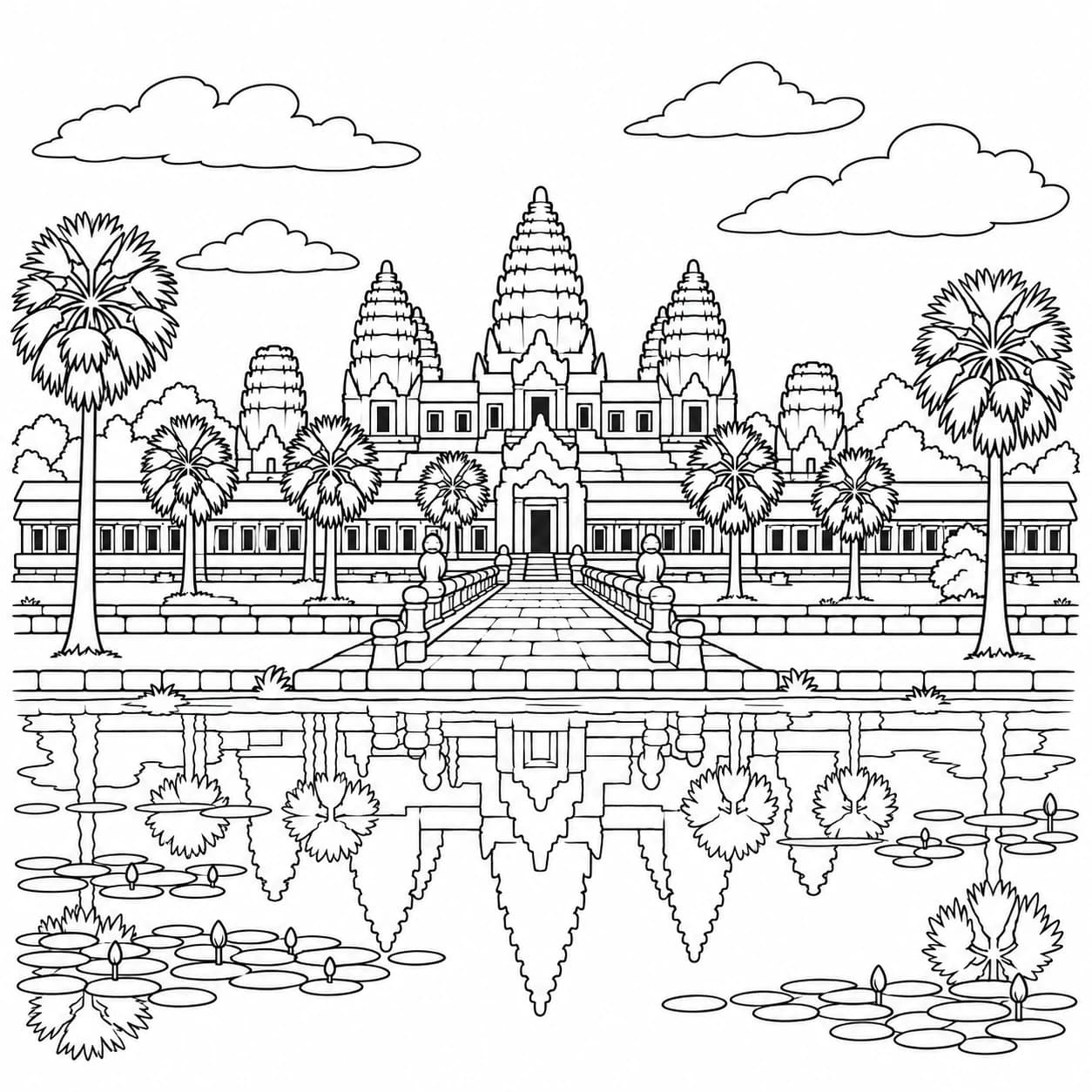 Coloring: Cambodia coloring page: Angkor Wat and its reflection
