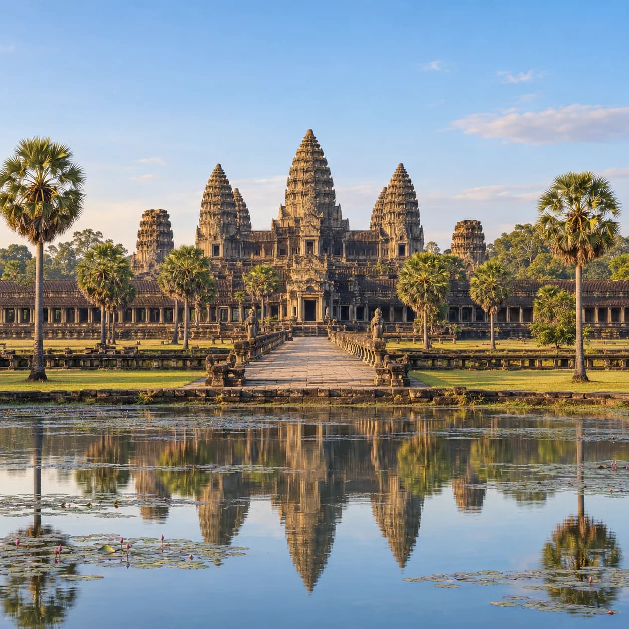 Photo réaliste: Coloriage du Cambodge : Angkor Vat et son reflet
