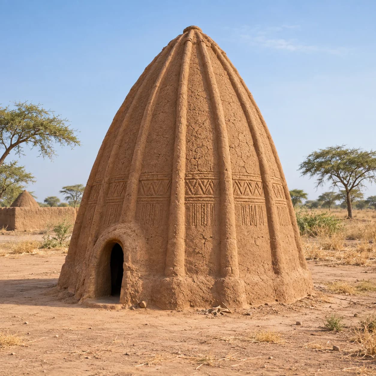 Realistic source: Cameroon coloring page: shell-shaped mud hut