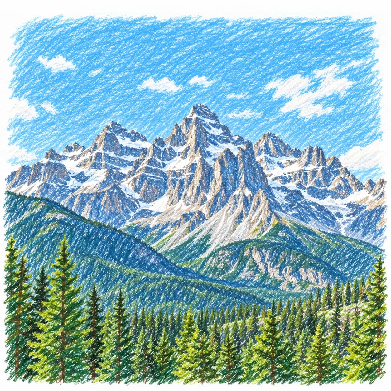 Modèle colorié: Coloriage des Rocheuses canadiennes : sommets dentelés