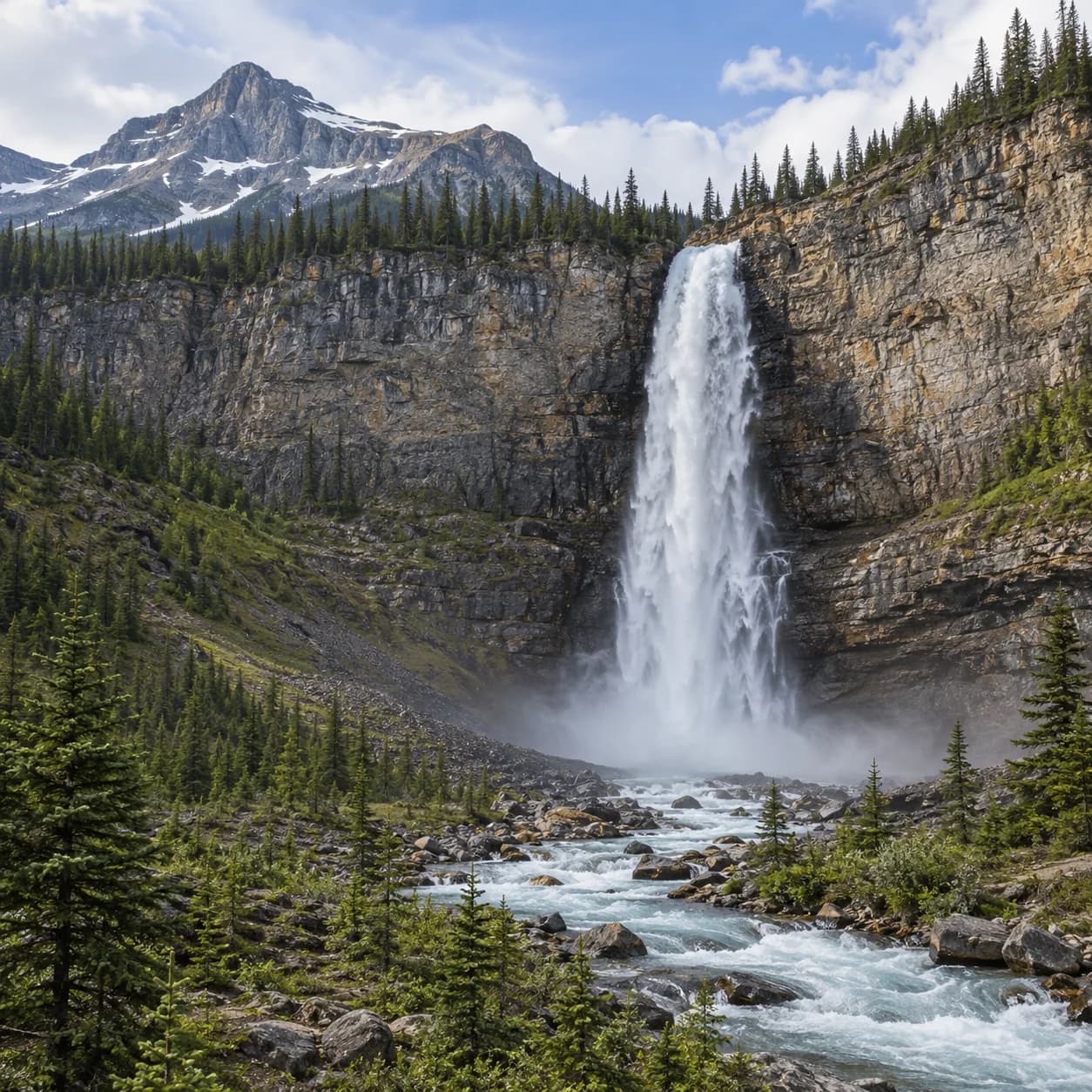 Realistic source: Canadian Rockies mountain waterfall coloring page