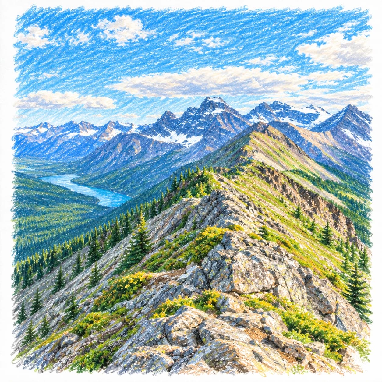 Modèle colorié: Coloriage des Rocheuses canadiennes : crête rocheuse
