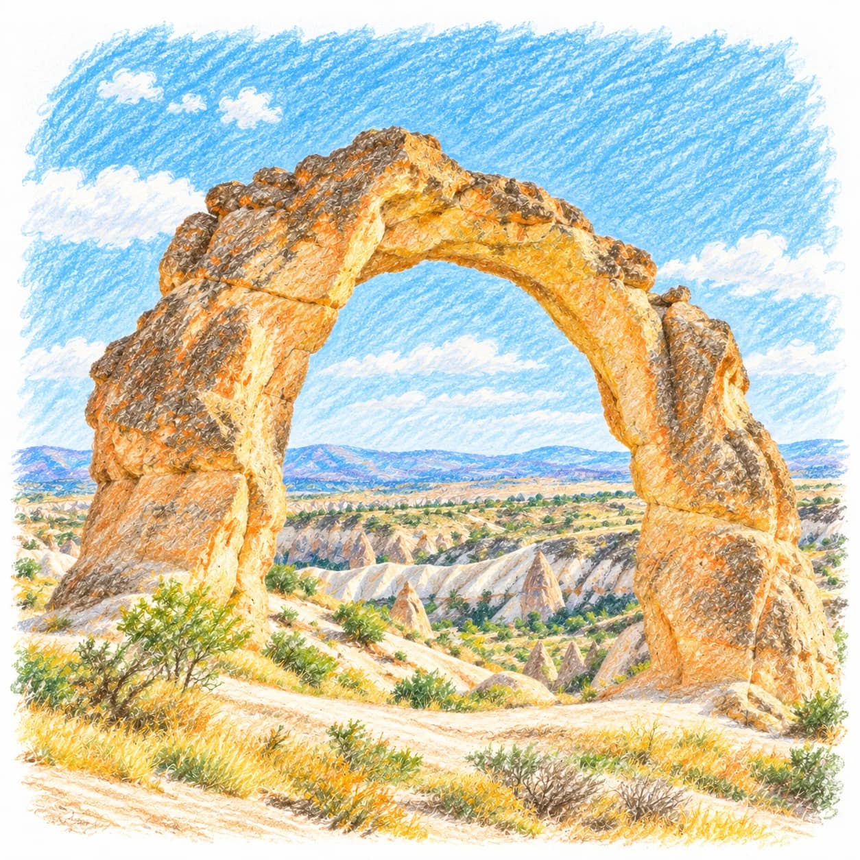 Modèle colorié: Coloriage des vallées de Cappadoce : arche naturelle