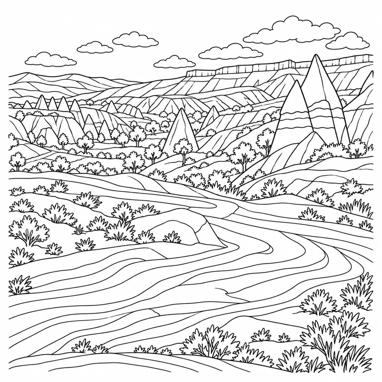 Coloring: Cappadocia valleys patterned ground coloring page