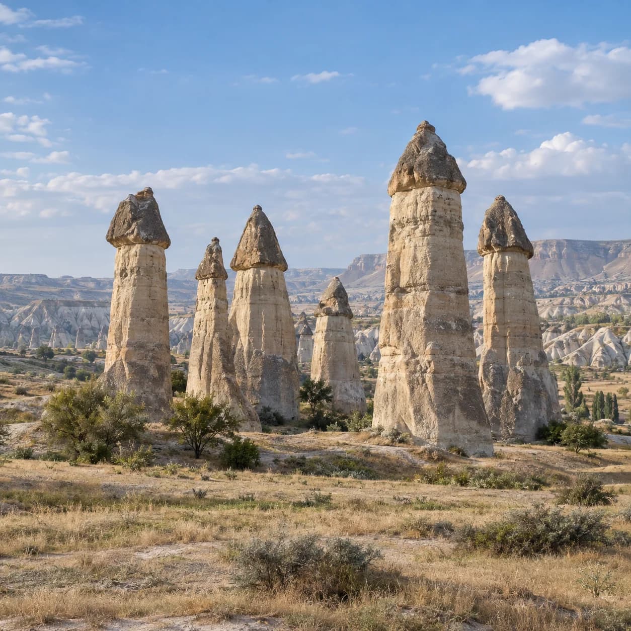 Photo réaliste: Coloriage des vallées de Cappadoce : piliers rocheux