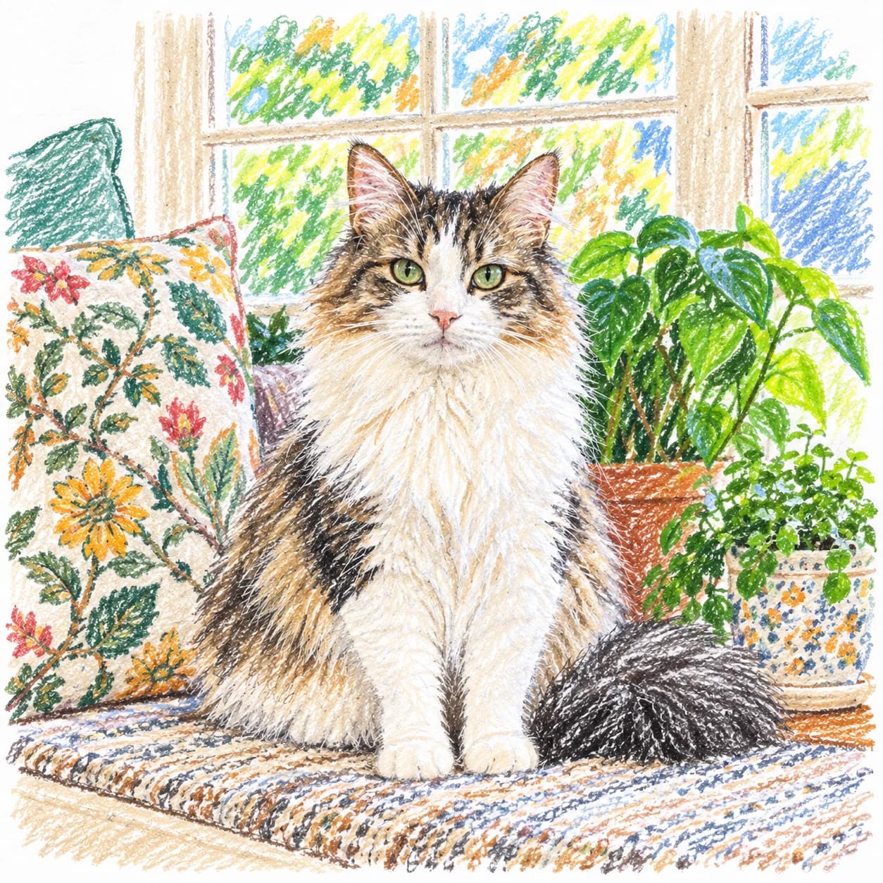 Colored model: Cat coloring page