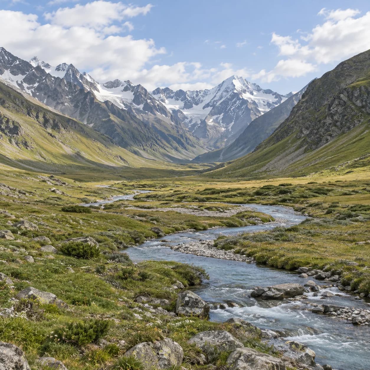Realistic source: Caucasus Mountains high valley coloring page
