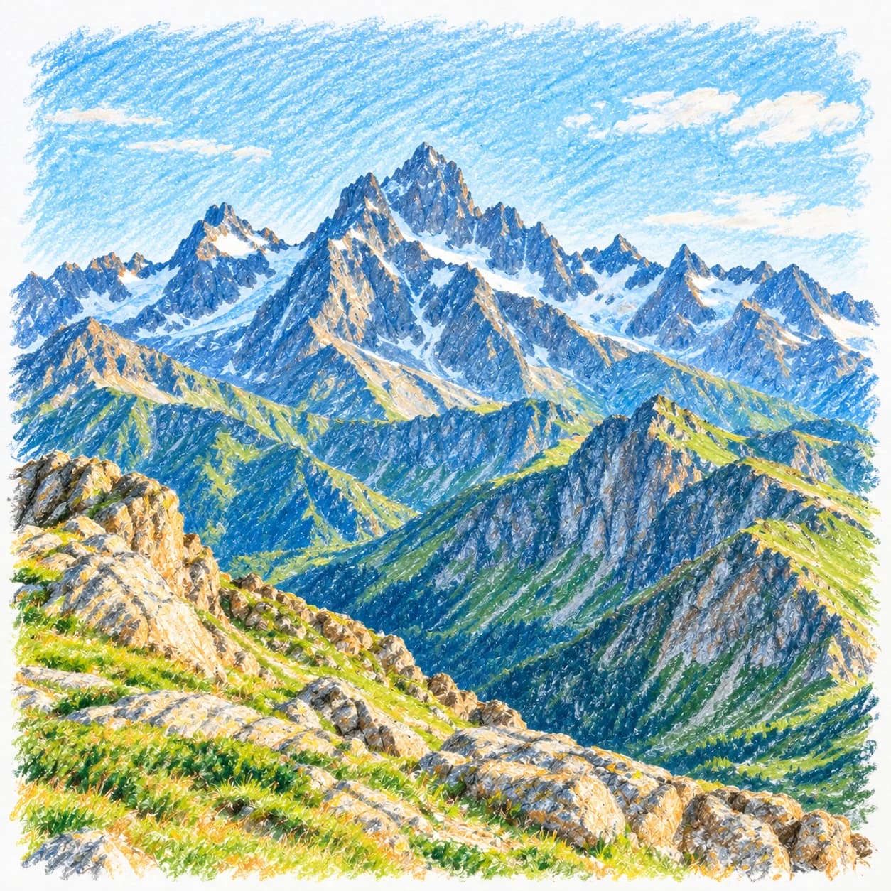 Colored model: Caucasus Mountains jagged peaks coloring page