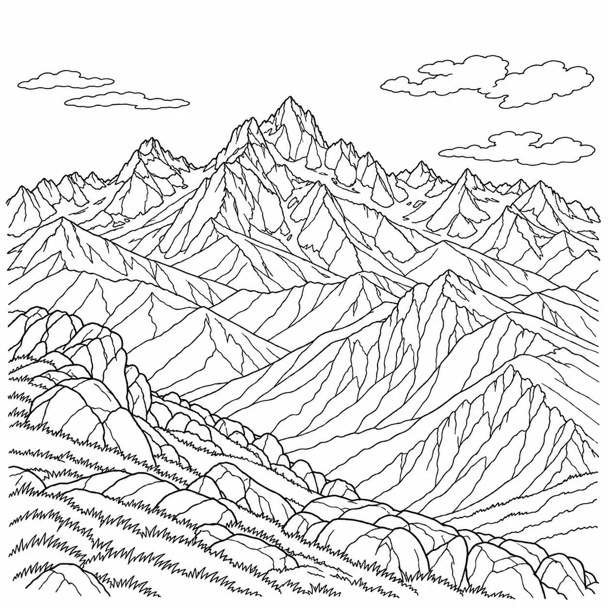 Coloring: Caucasus Mountains jagged peaks coloring page