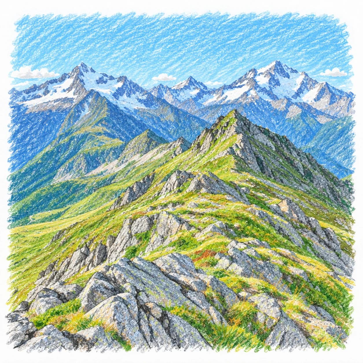 Colored model: Caucasus Mountains rocky ridge coloring page