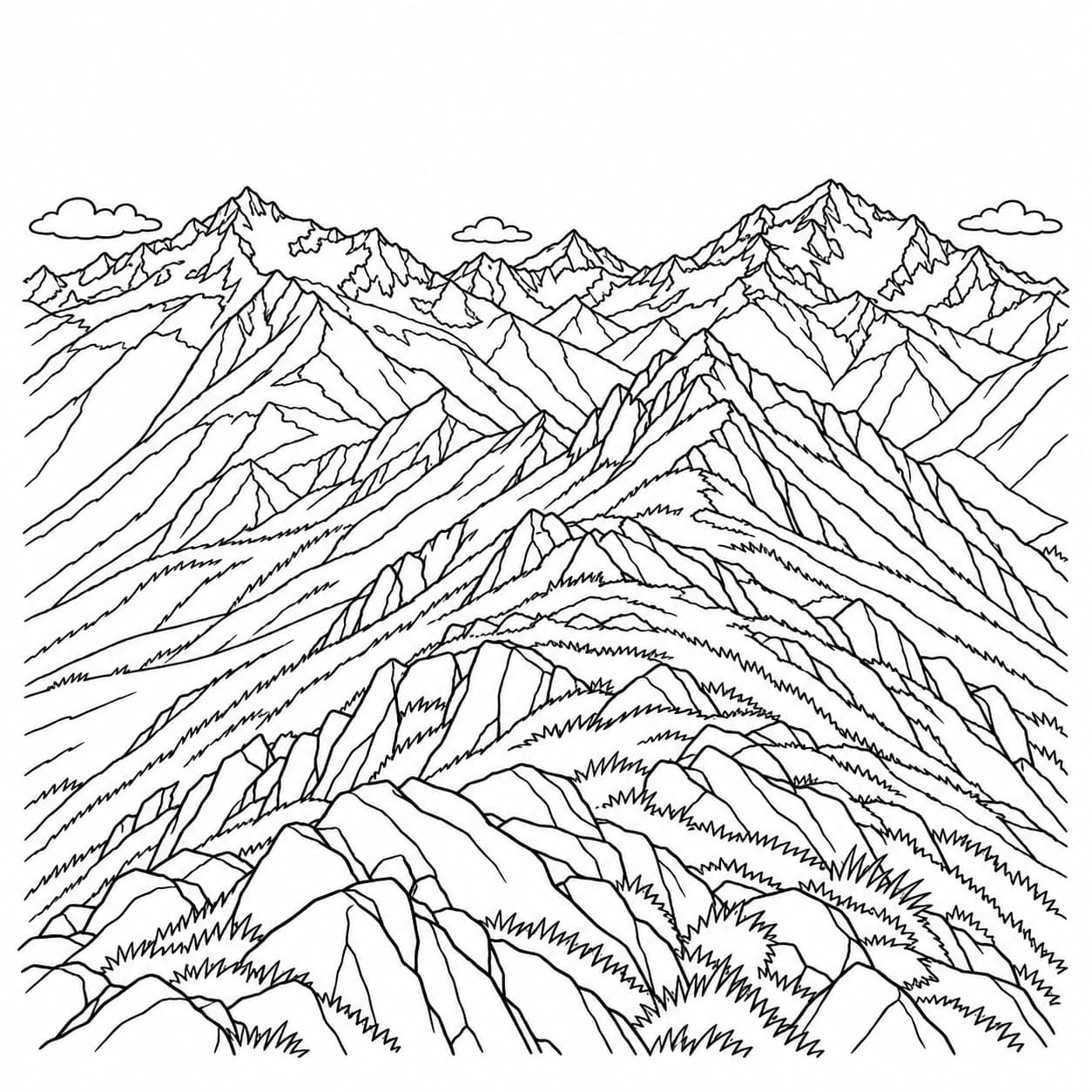 Colorear: Dibujo del Cáucaso para colorear: cresta rocosa