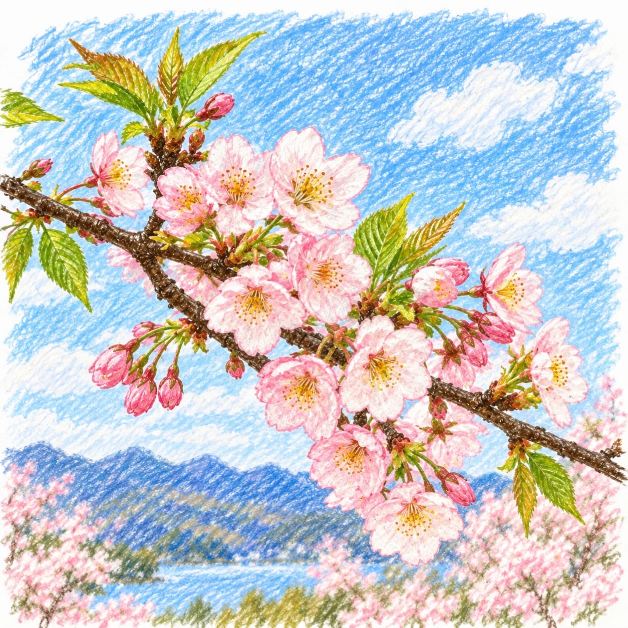 Modèle colorié: Coloriage de fleurs de cerisier