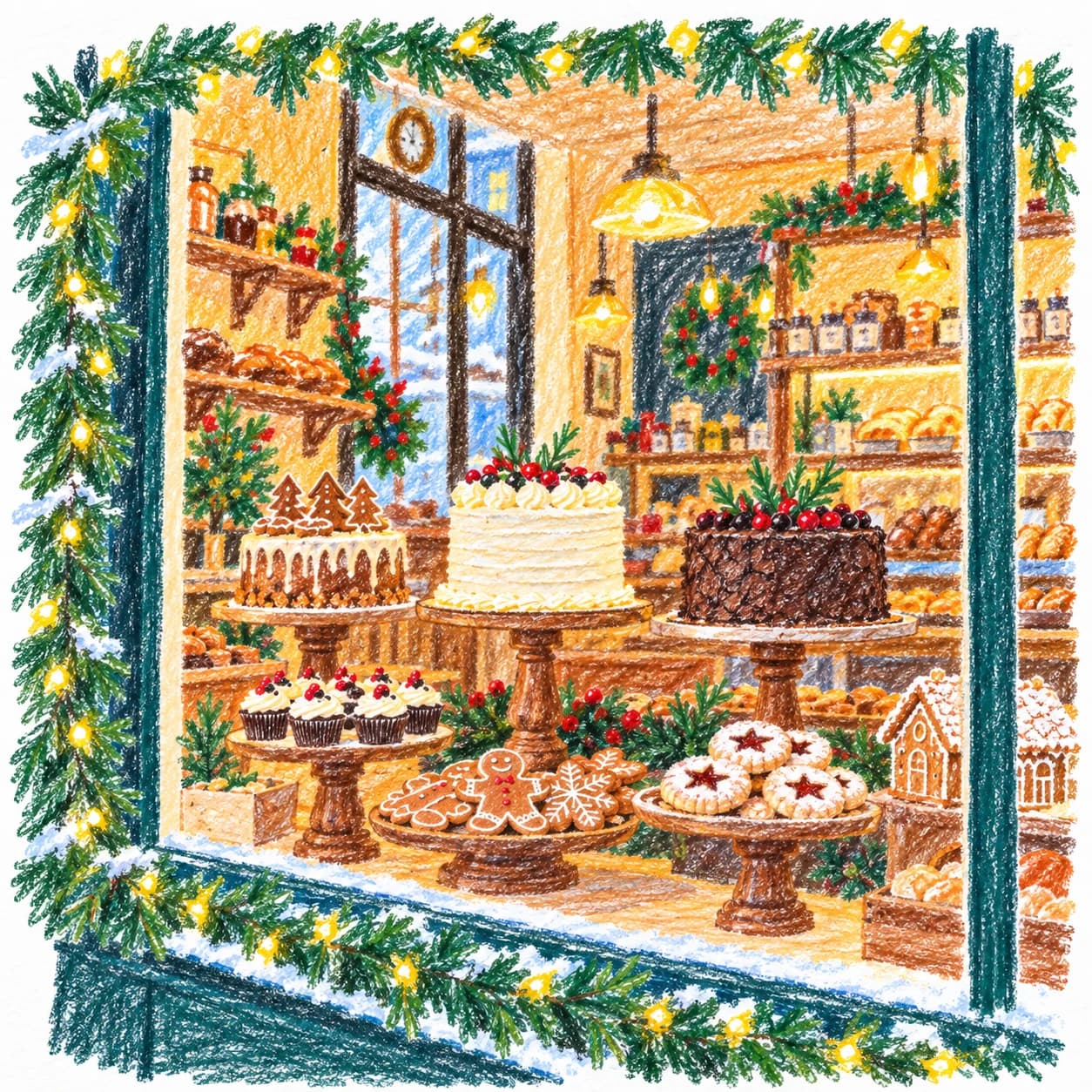 Modèle colorié: Coloriage de boulangerie de Noël