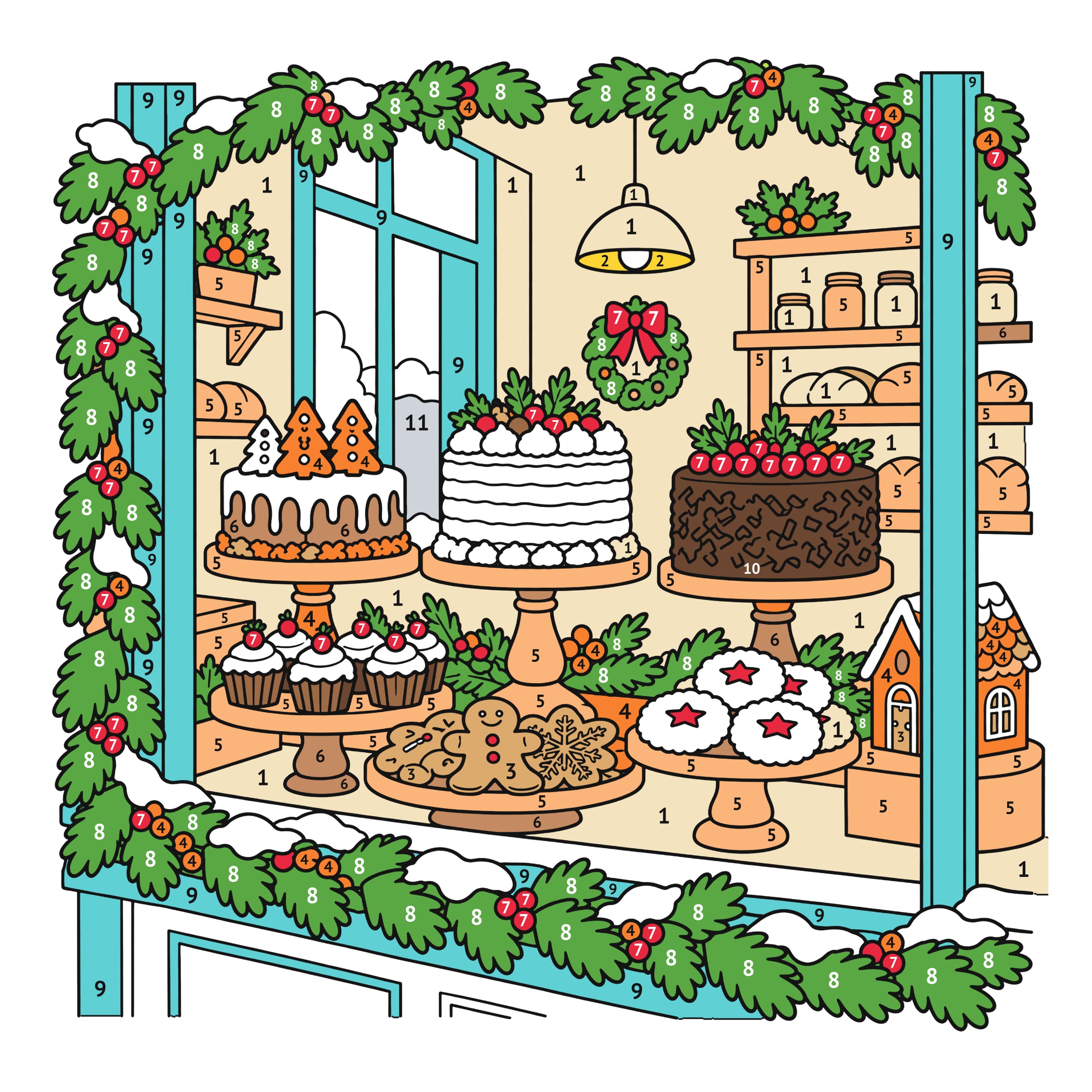 Modelo coloreado: Panadería navideña para colorear por números