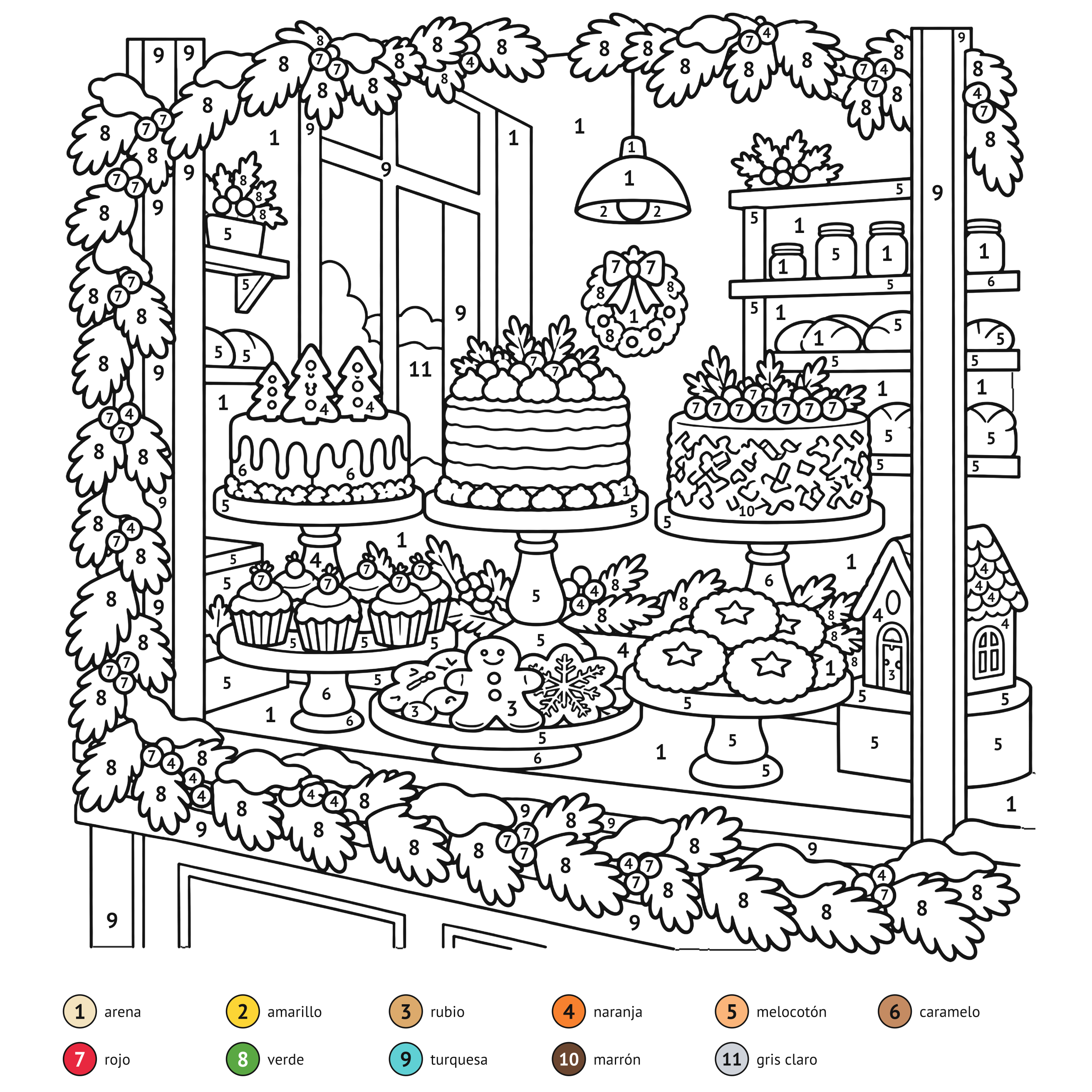 Por números: Panadería navideña para colorear por números