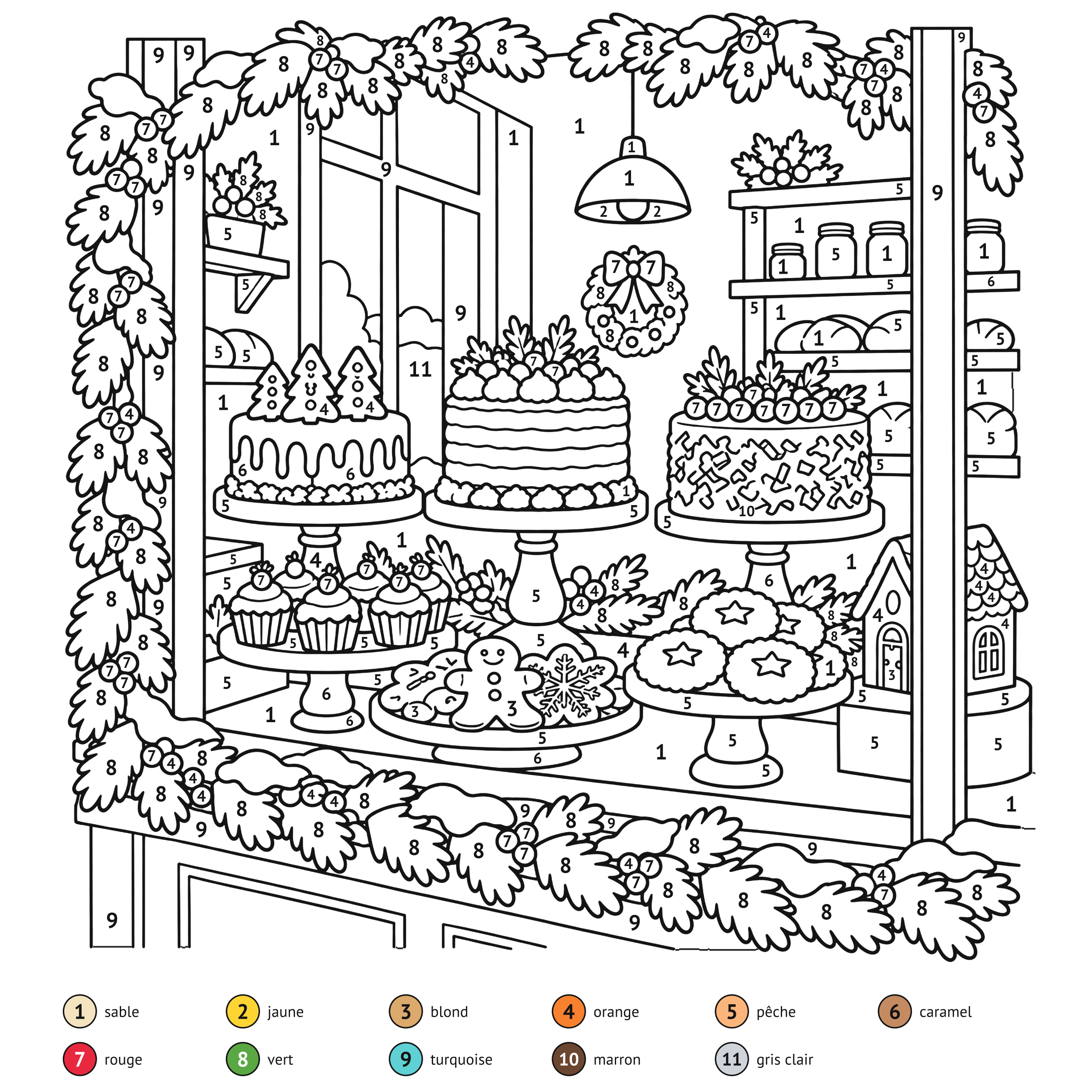 Au numéro: Boulangerie de Noël : coloriage au numéro à imprimer