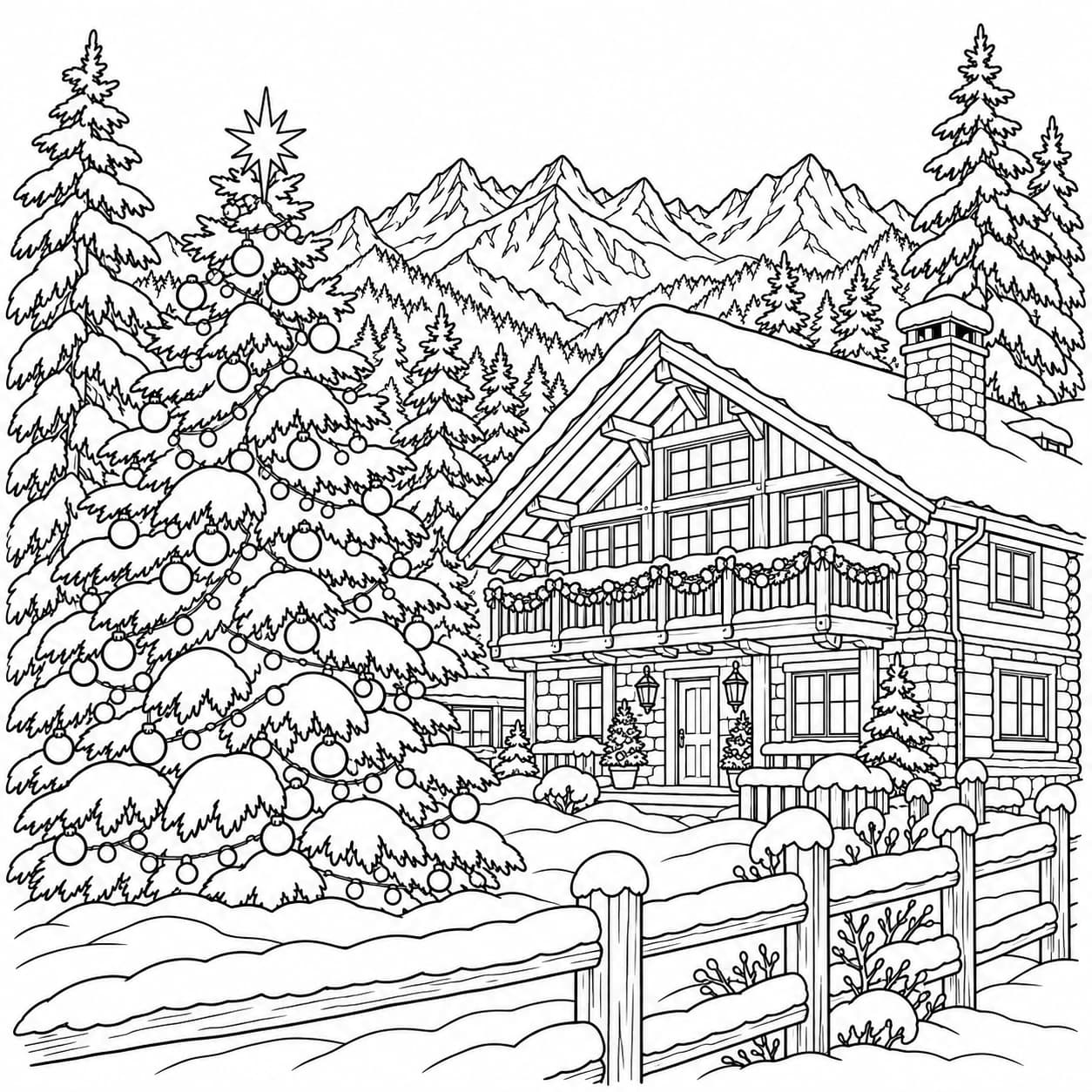 Coloring: Christmas chalet coloring page