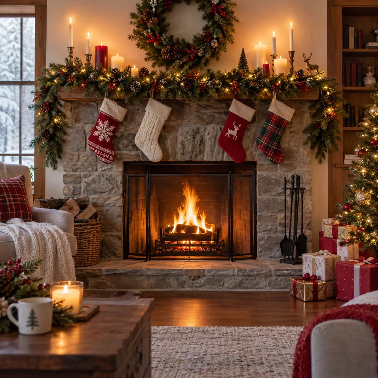Realistic source: Christmas fireplace color by number printable