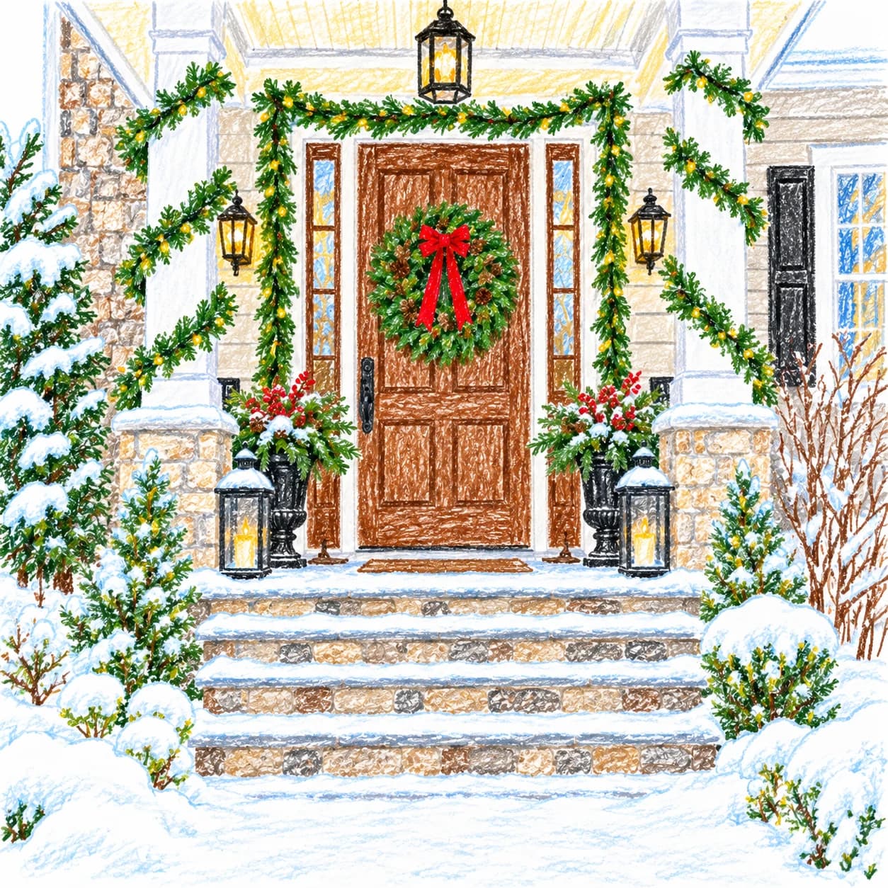 Modèle colorié: Coloriage de porte de Noël