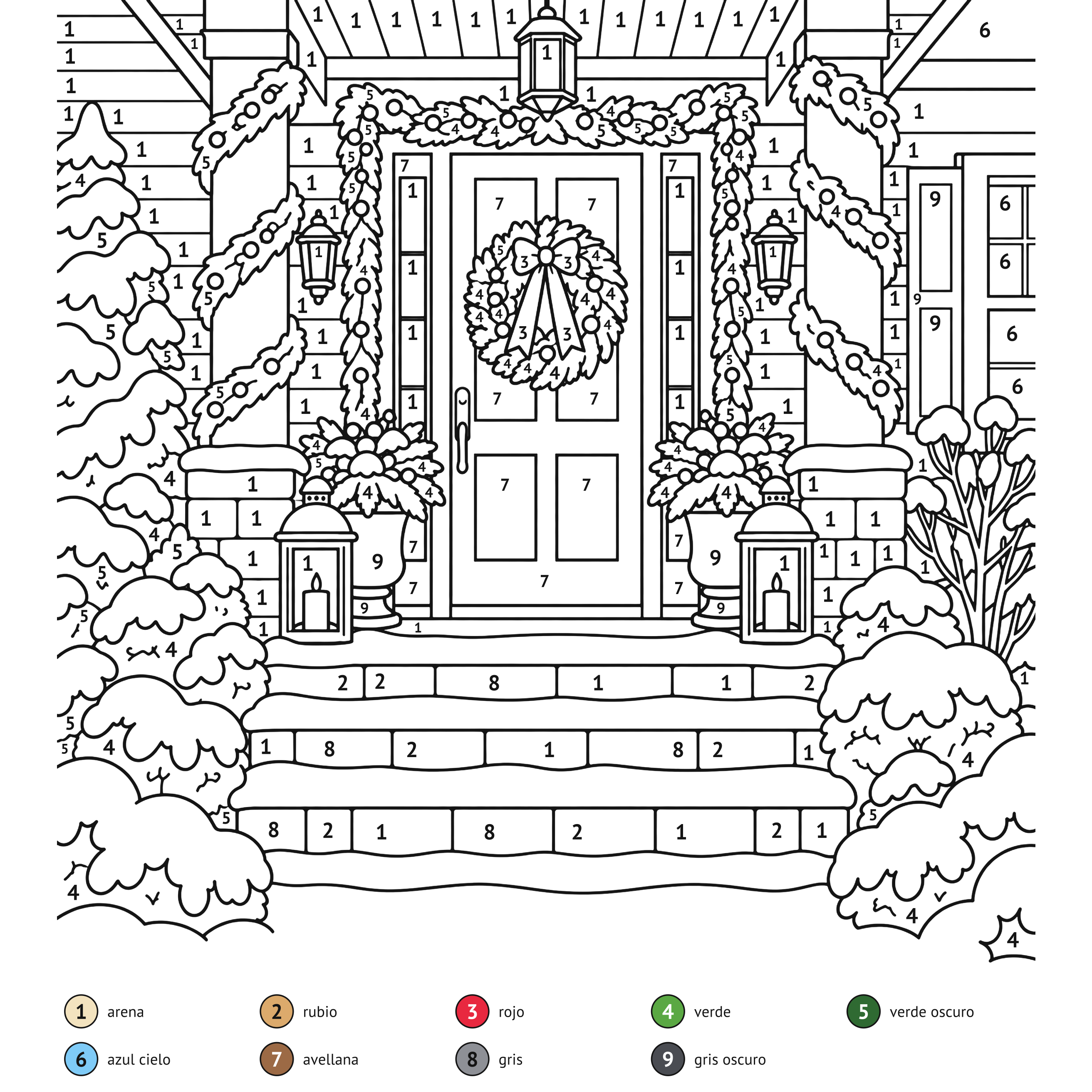 Por números: Puerta de Navidad para colorear por números