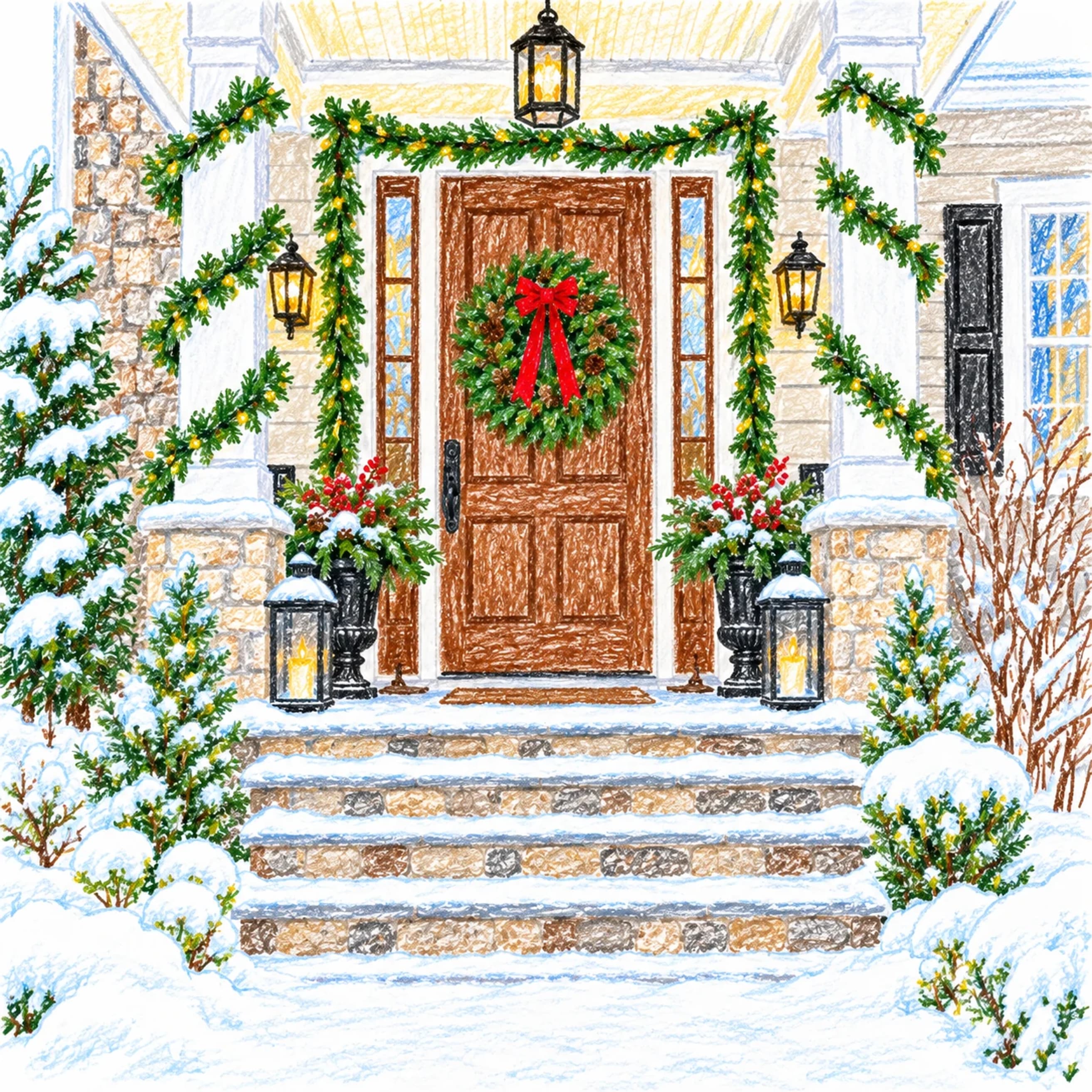 Modèle colorié: Porte de Noël : points à relier à imprimer