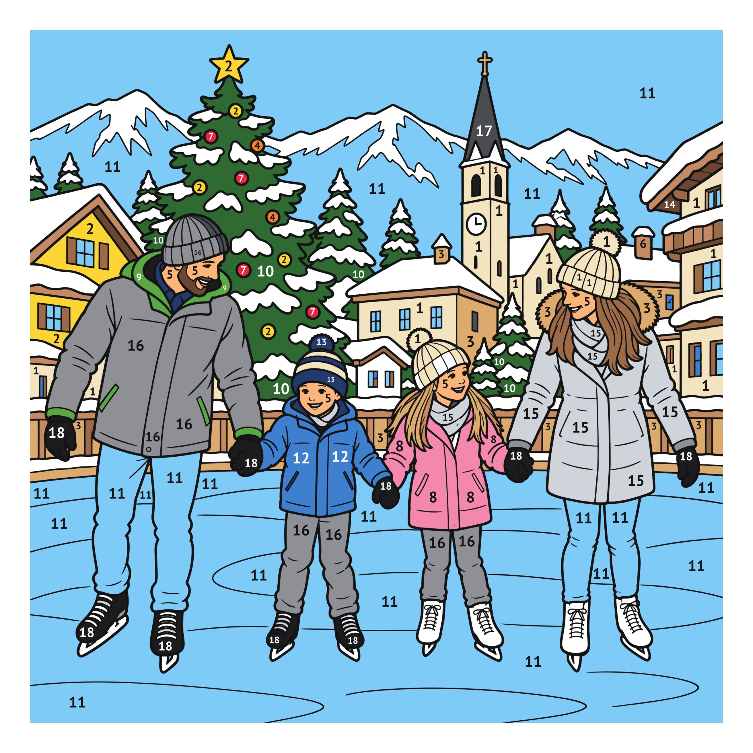 Modelo coloreado: Patinaje de Navidad para colorear por números