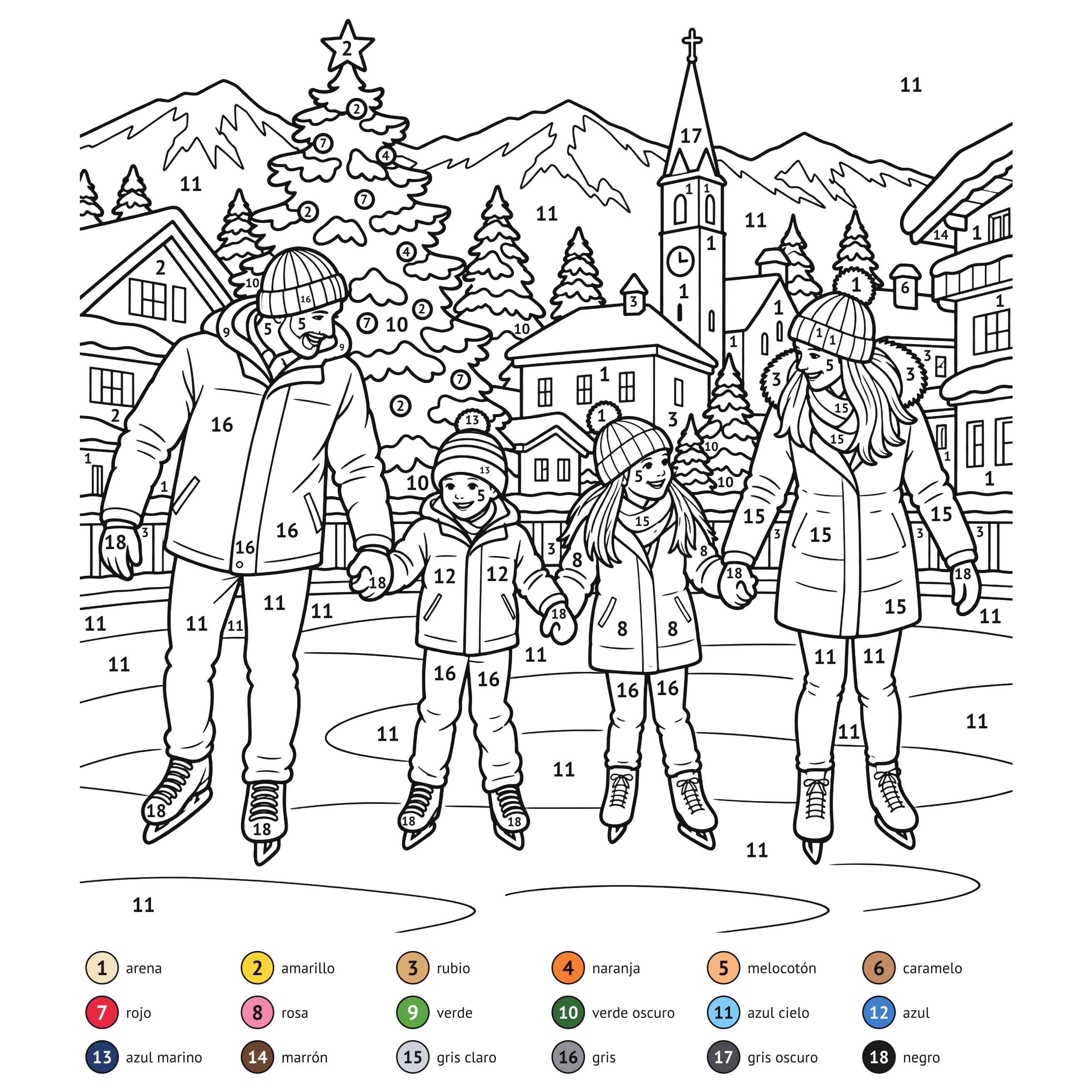 Por números: Patinaje de Navidad para colorear por números