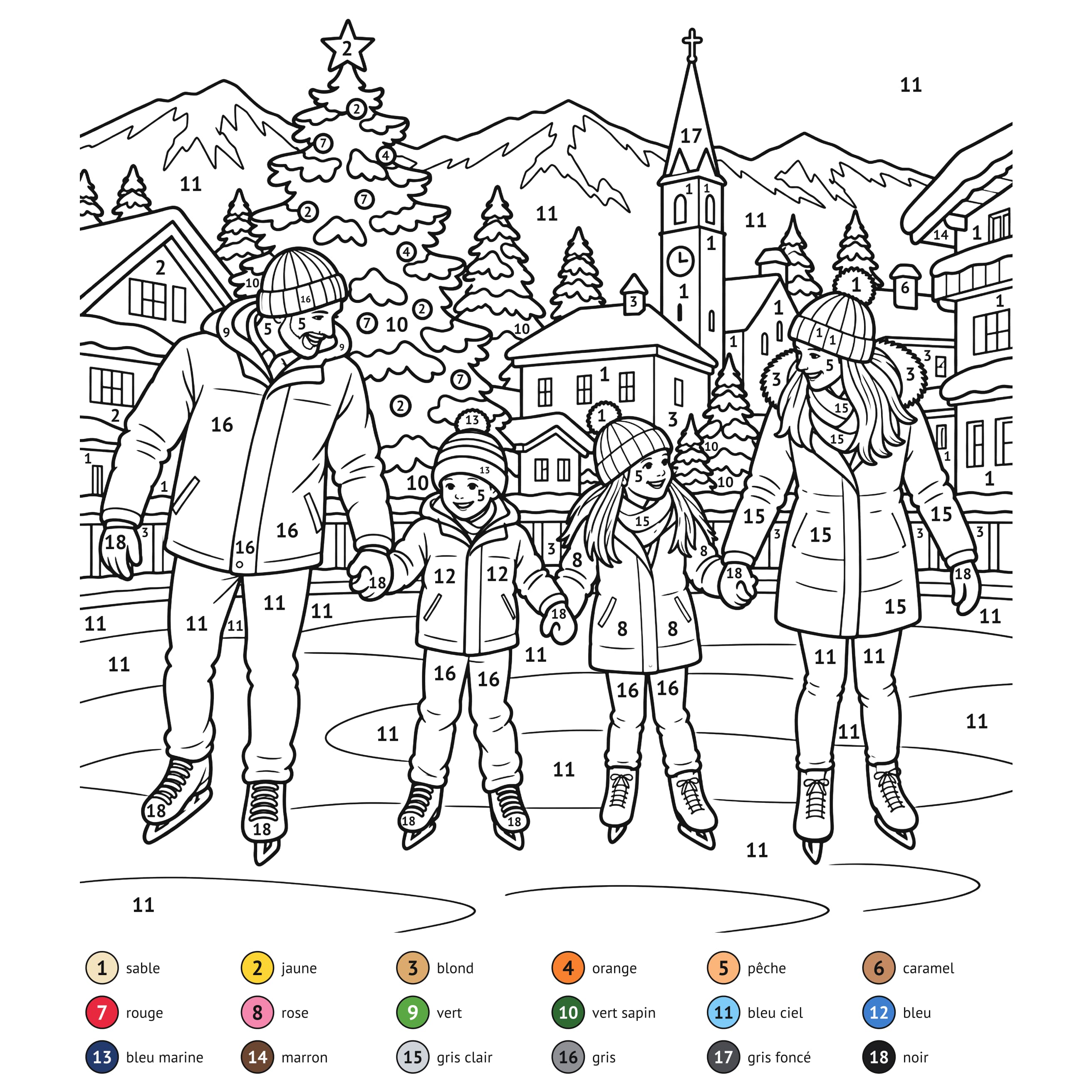 Au numéro: Patinoire de Noël : coloriage au numéro à imprimer