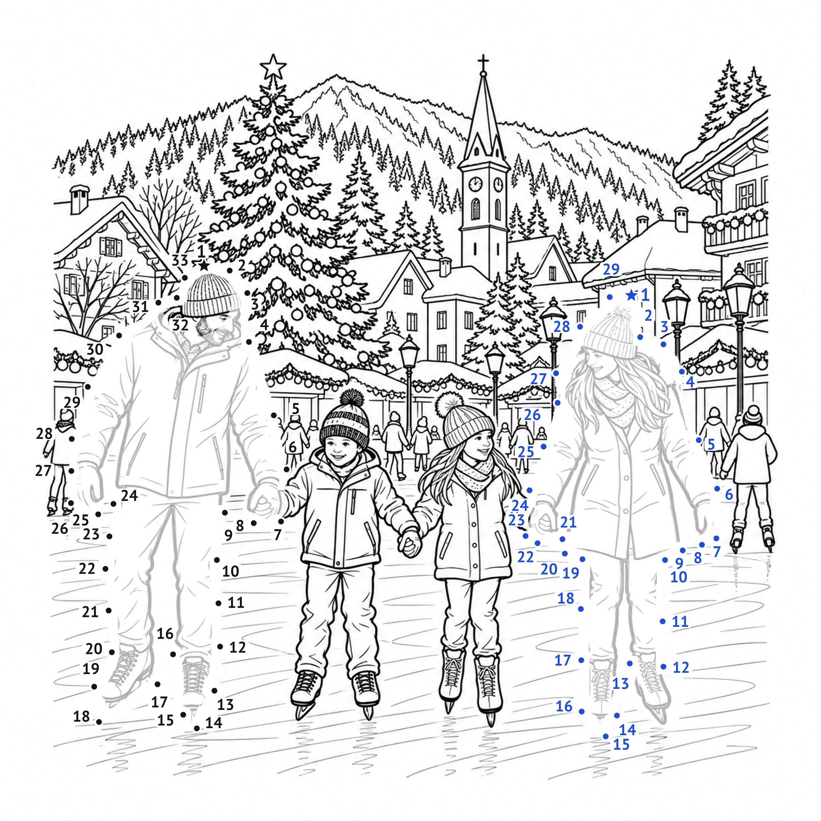 Points à relier: Patinoire de Noël : points à relier à imprimer