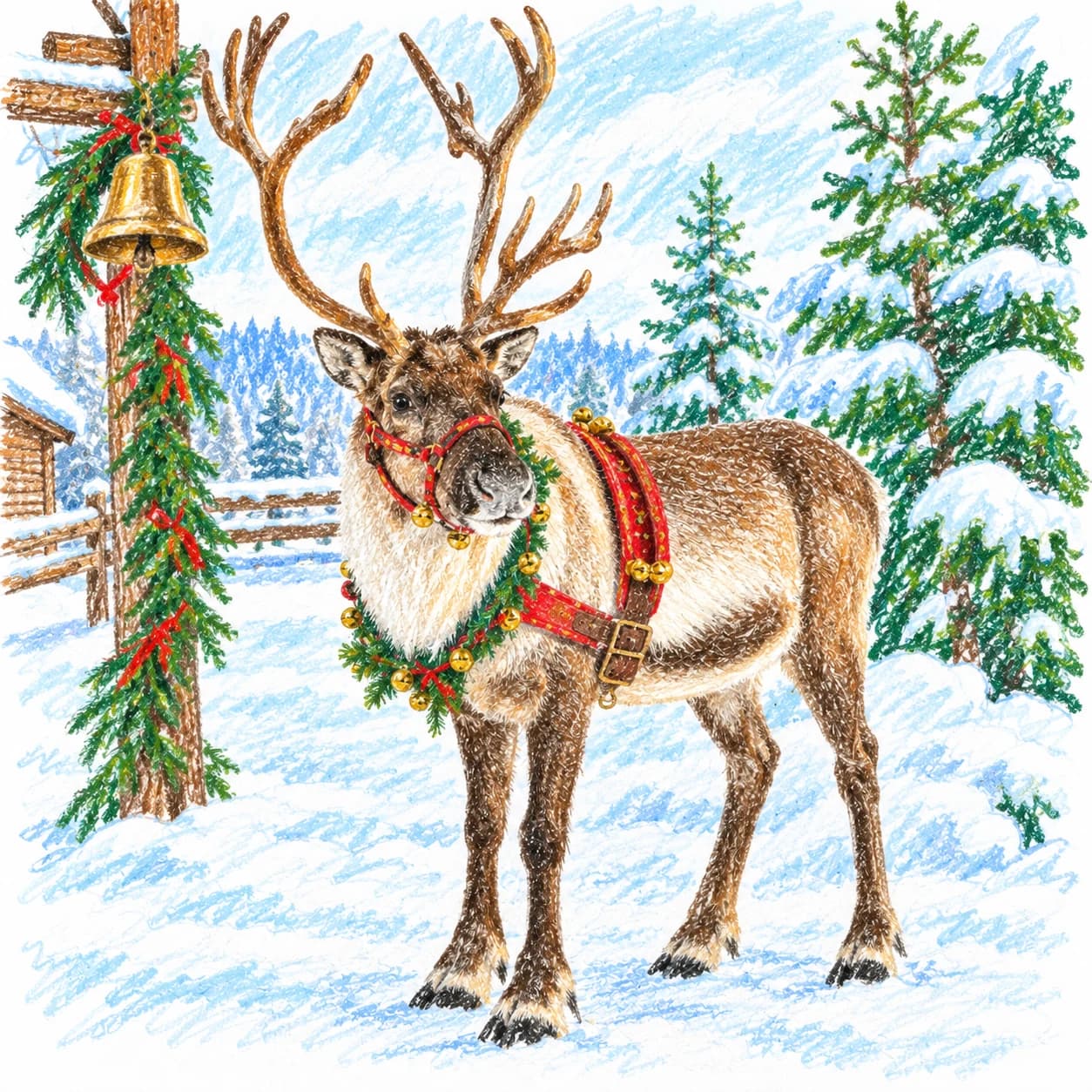 Modèle colorié: Coloriage de renne de Noël