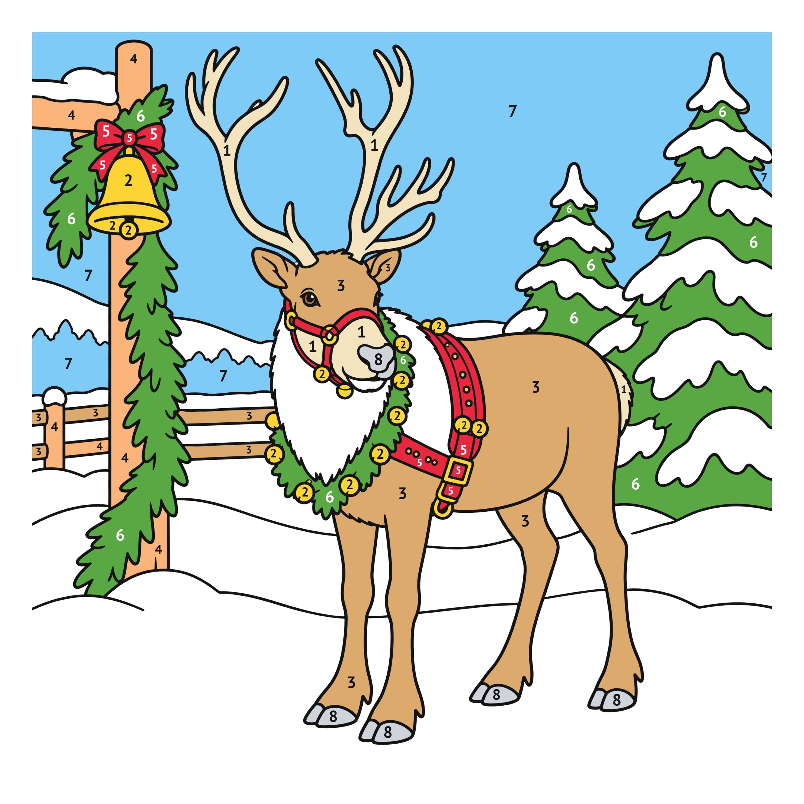 Modelo coloreado: Reno de Navidad para colorear por números