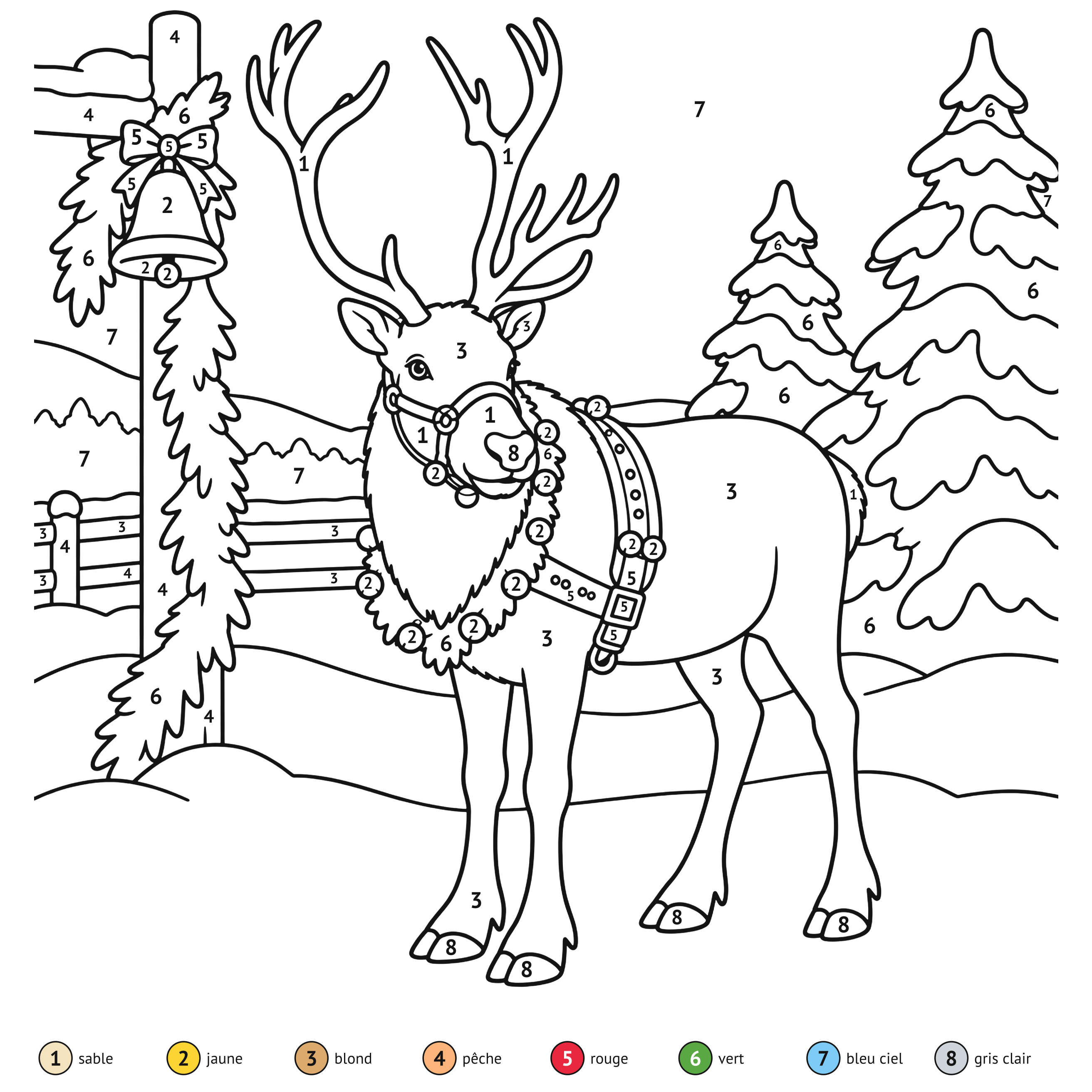 Au numéro: Renne de Noël : coloriage au numéro à imprimer